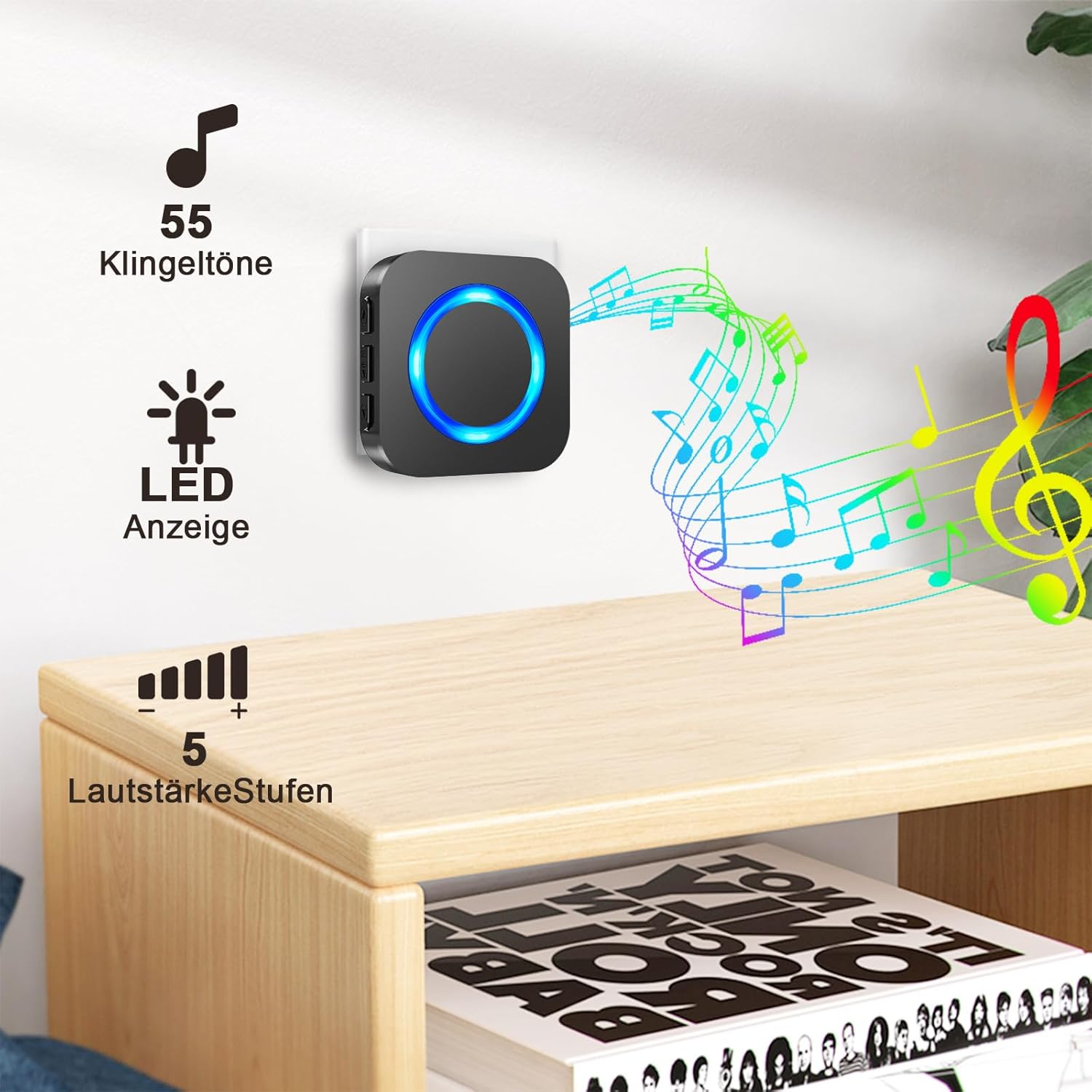 SURFOU Wireless Doorbell, Outdoor Wireless Waterproof Doorbell, 400 M Wireless Range, Front Door Bell with 3 Plug-In Receivers, 55 Ringtones, 5 Volumes, Front Doorbell, Black image number 6