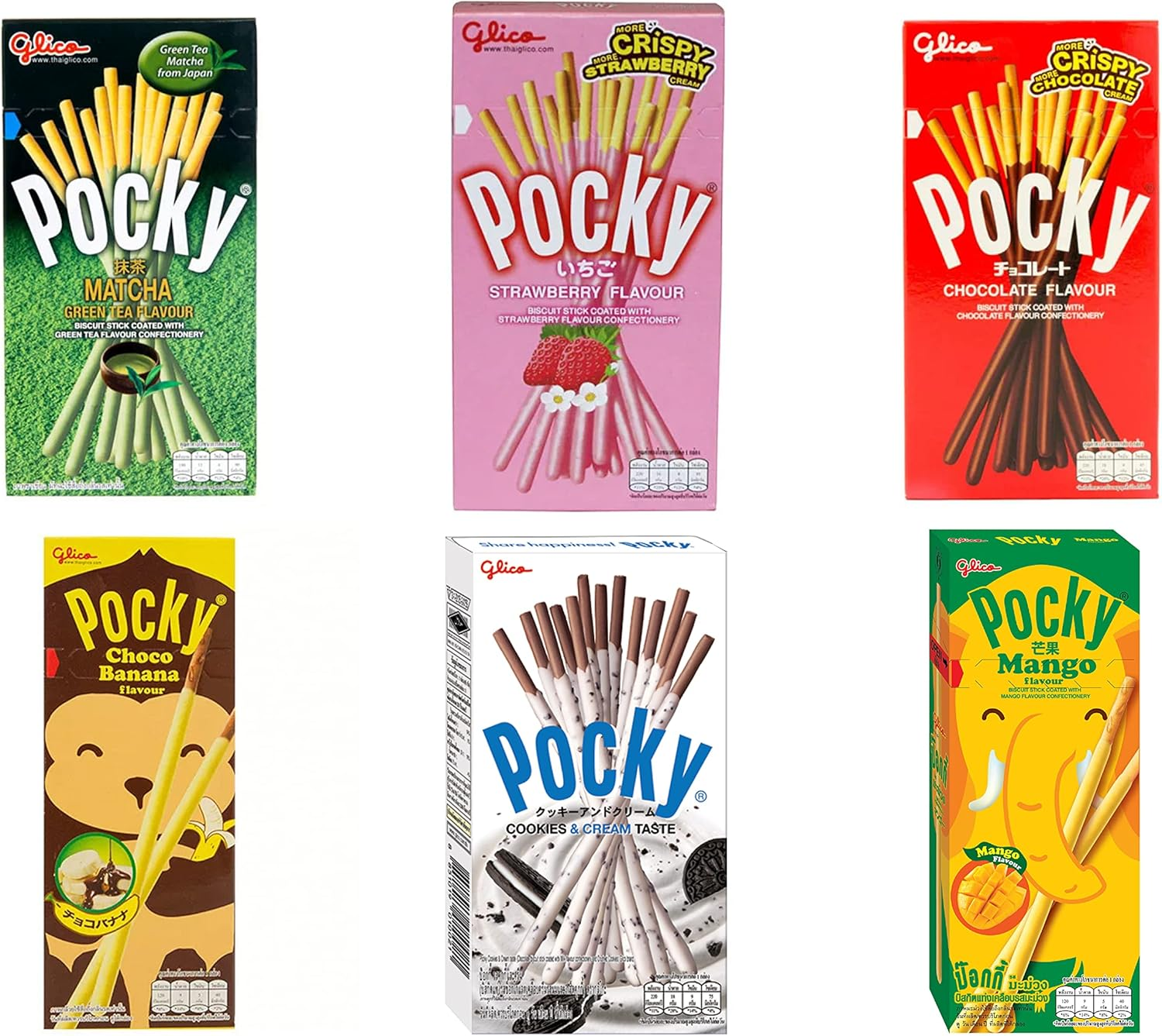 Pocky HAPPY PACK (6 Packs) - Chocolate, Biscuit & Cream, Strawberry, Mango, Banana, Matcha Green Tea image number 4