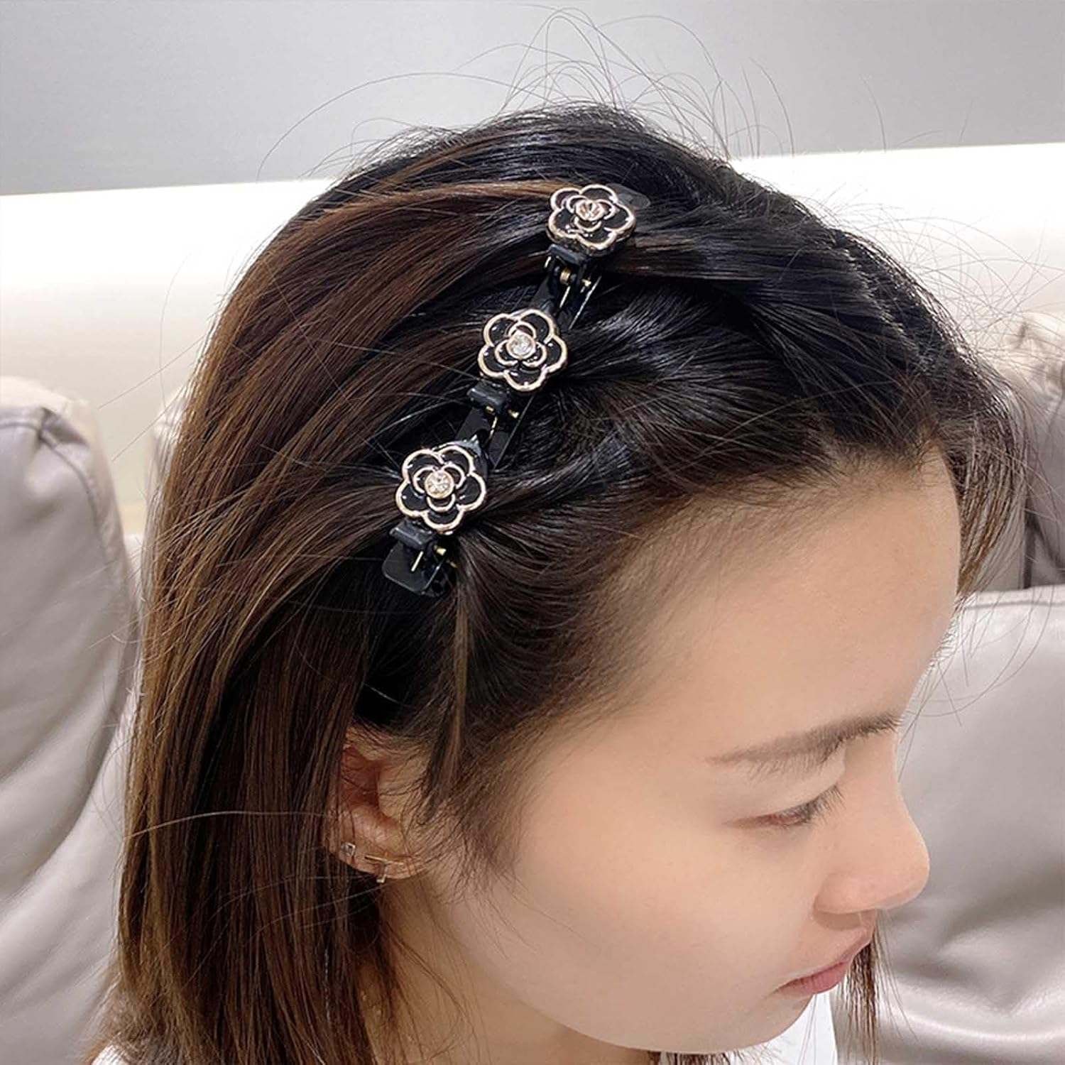 Braided Hair Clips with Sparkling Crystal Stone and 3 Small Clips Pearl-Shaped Hairpin Duckbill Clip Braided Hair Clip with Rhinestones for Women as a Gift (Style:E)
