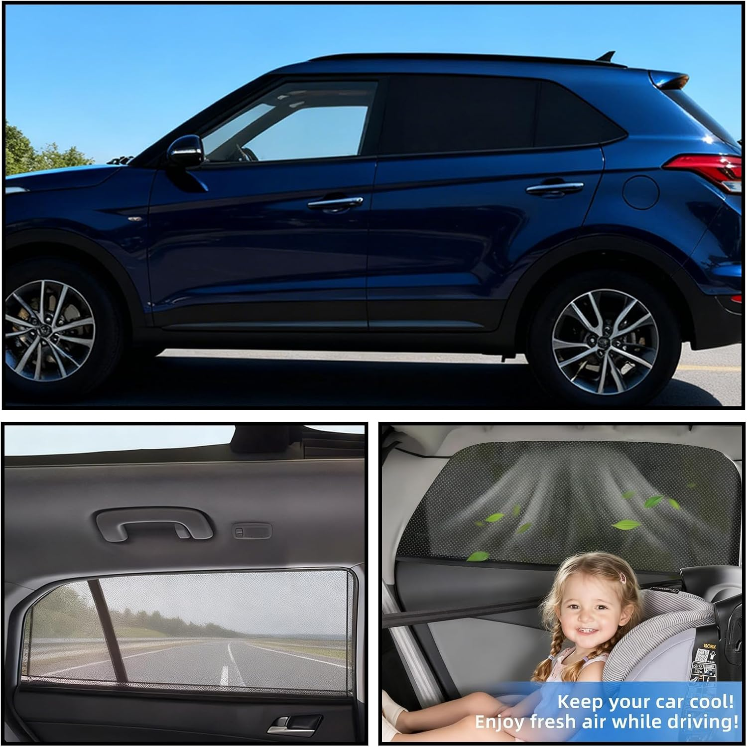 2 Pack Car Window Shade, Sun Shade Car Side Window Covers, UV Protection Breathable Mesh Car Sun Shades for Camping Privacy, Fits Car Truck SUV (39.8"X18.9") image number 5