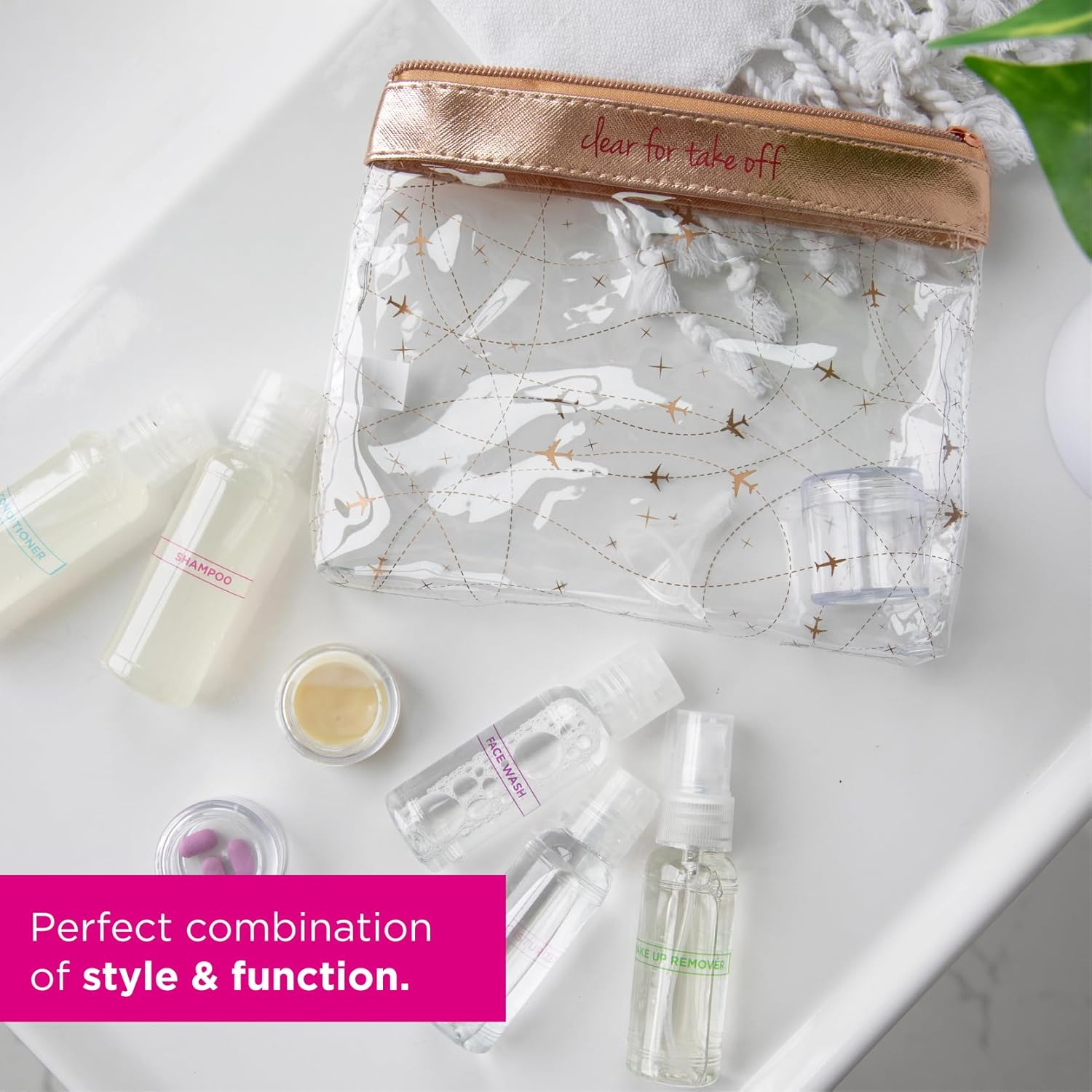 Miamica Women'S Air Mail TSA Compliant Travel Toiletry Bag, Blue and White, 7.5" X 6.5" X 1.25", Blue and White, 7.5" X 6.5" X 1.25", Air Mail TSA Compliant Travel Toiletry Bag