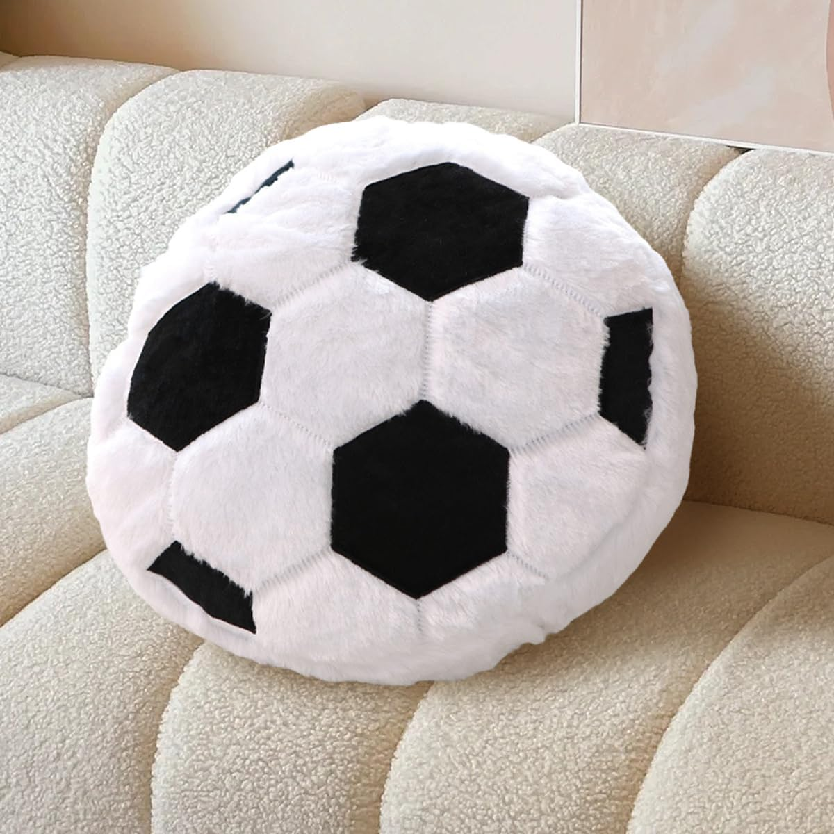 Soccer Ball Pillow Soft Fluffy Plush Football Cushion for Boys and Girls Sports Throw Pillows for Room Decor Sofa Couch Bed Soccer Gift 15.7 Inch