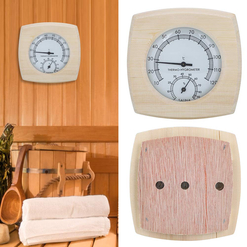 Wood Sauna -Hygrometer Thermometer Hygrometer for Bath Sauna Accessories Wood Color Size 13.5X13X.5 Cm image number 3