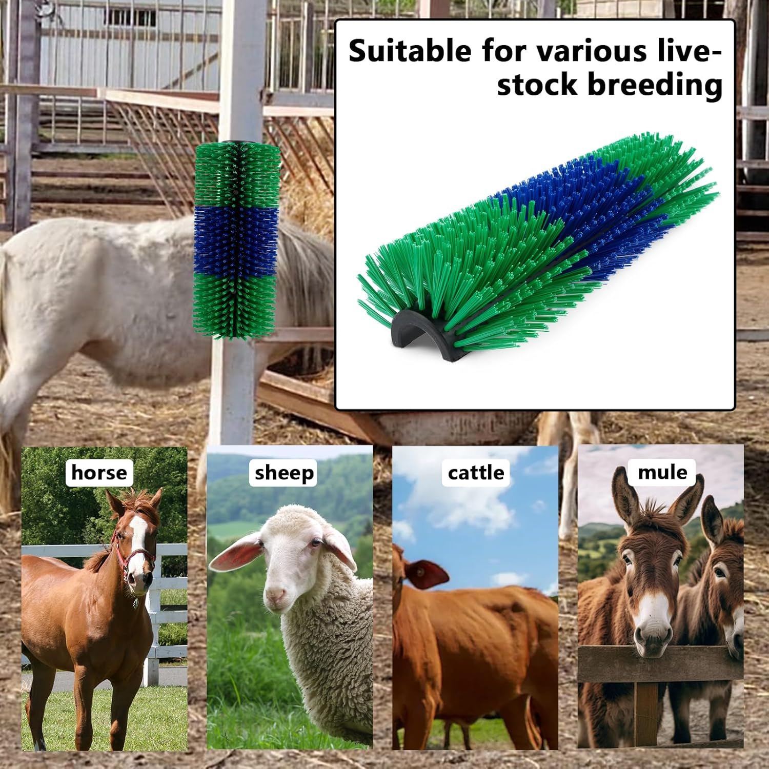 Livestock Scratching Brush, 17.7 X 7.8 Inch Large Cattle Brush Scratcher for Relieving Itching and Cleansing Massage, Livestock Scratching Brush for Horse, Elk, Cattle, Pig, Sheep (Green) image number 2