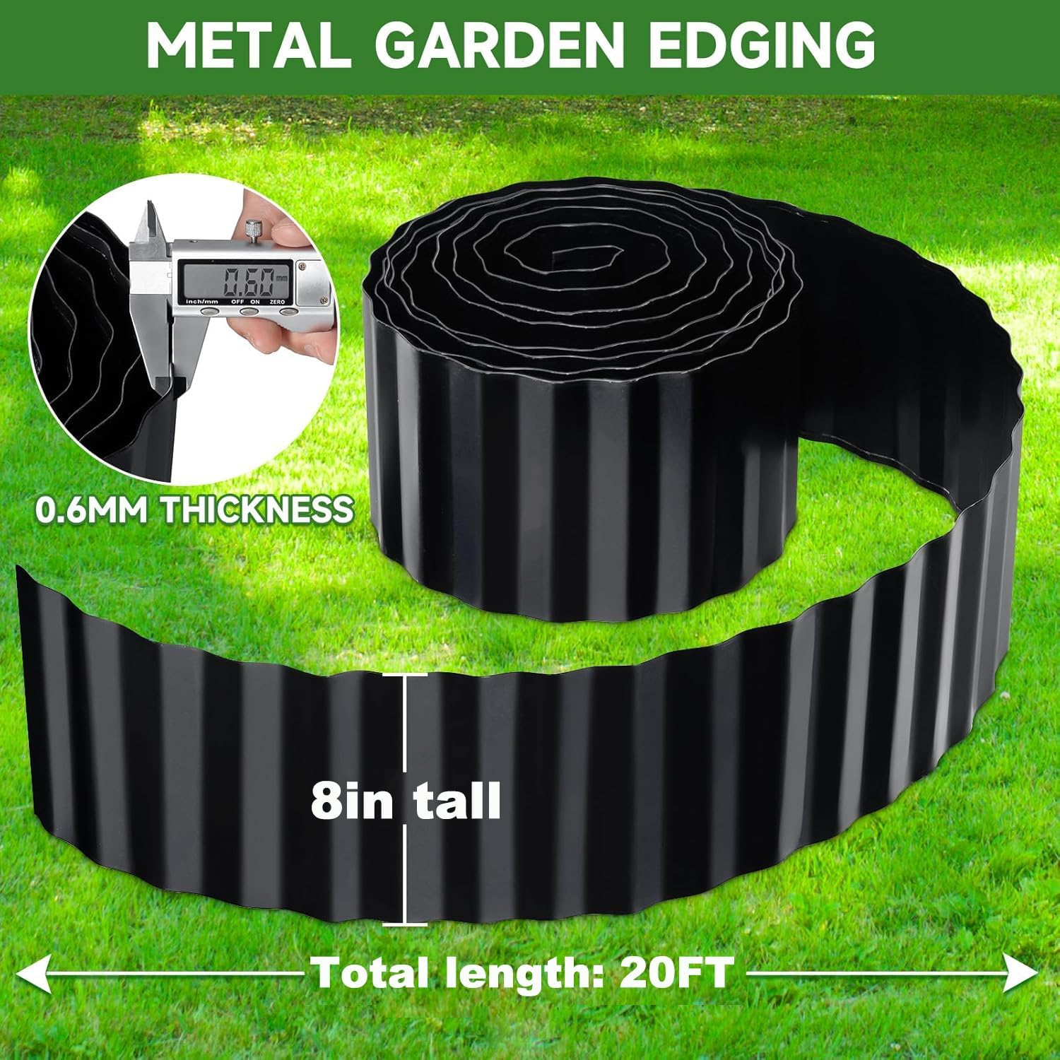 AUTENS 20Ft Corrugated Metal Garden Edging, Metal Landscape Edging for Lawn, Flower Bed, Garden Fence, Paver Edging, Flower Bed Border Flexible Curred or Cut as Needed (Black, 20Ft*8Inch) image number 5