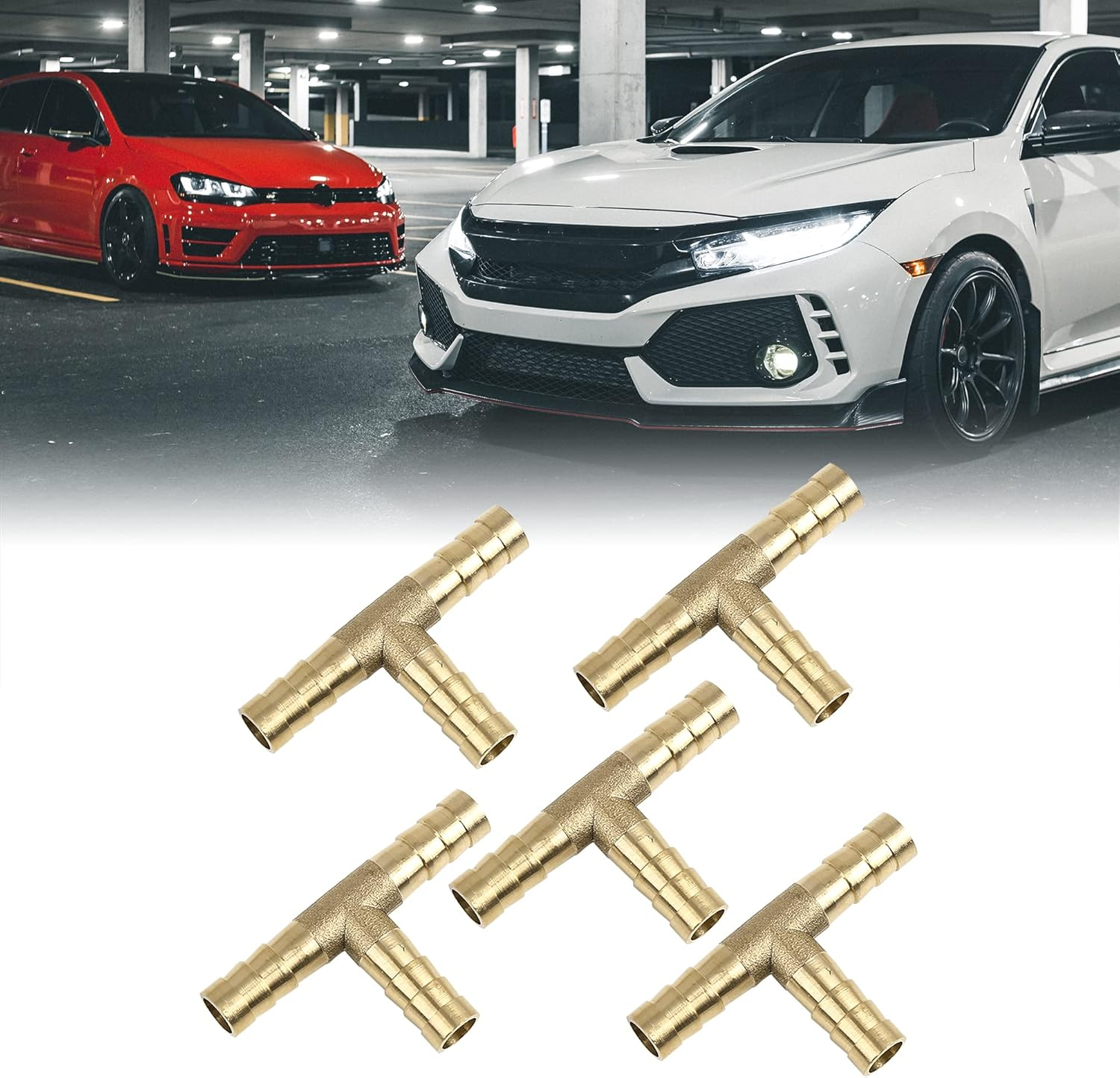 X AUTOHAUX 8Mm Hose Barb Brass 3 Way Tee Connector Adaptor for Air Water Gas Oil Pipe 5Pcs image number 2