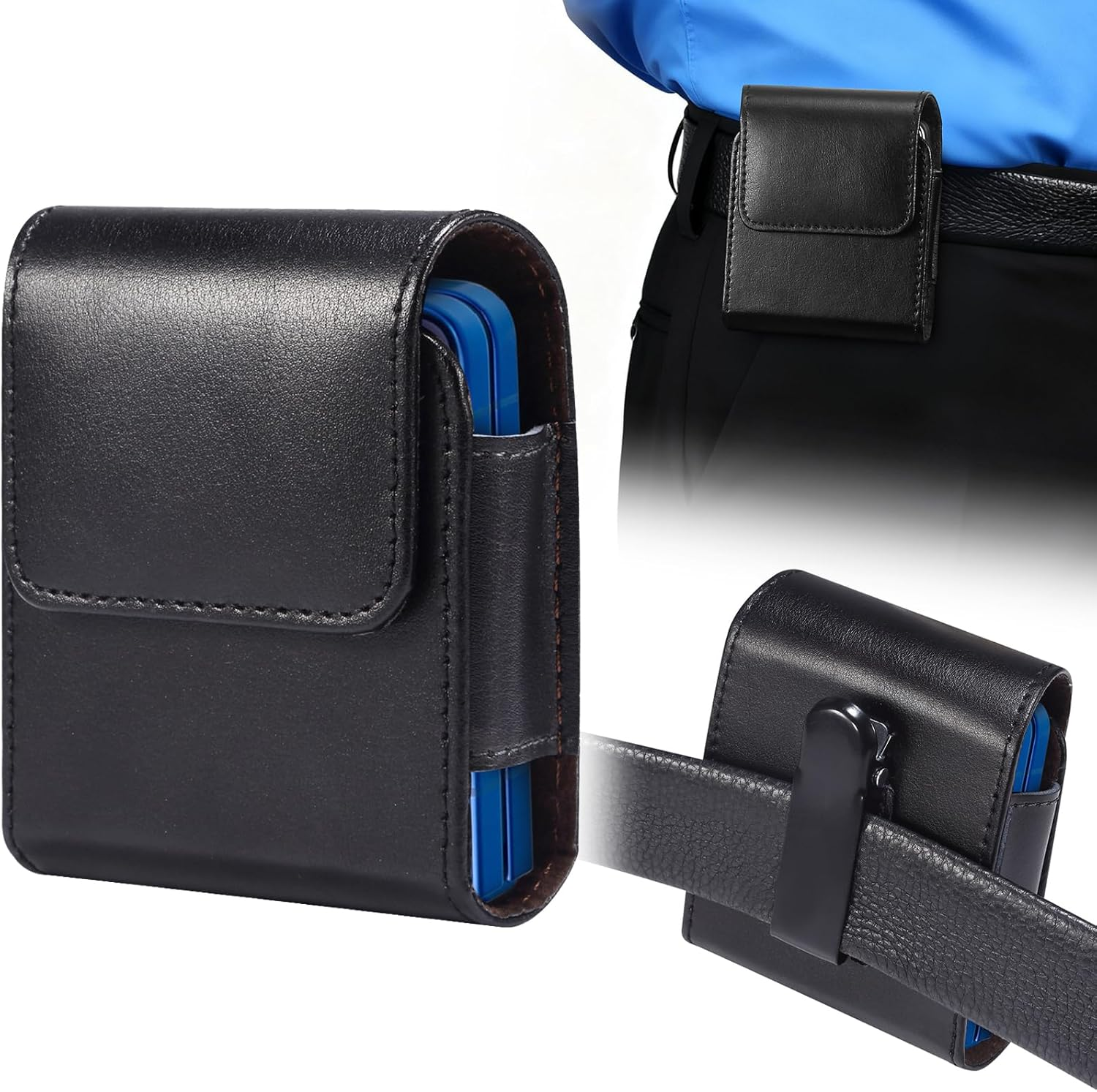 Miimall for Samsung Galaxy Z Flip 7/6/5/4/3 Phone Pouch Holster Belt Case, Leather Pouch with Metal Clip Phone Holster Case for Galaxy Z Flip 7 6 5 4 3, Motorola Razr 2025, Moto Razr 2024