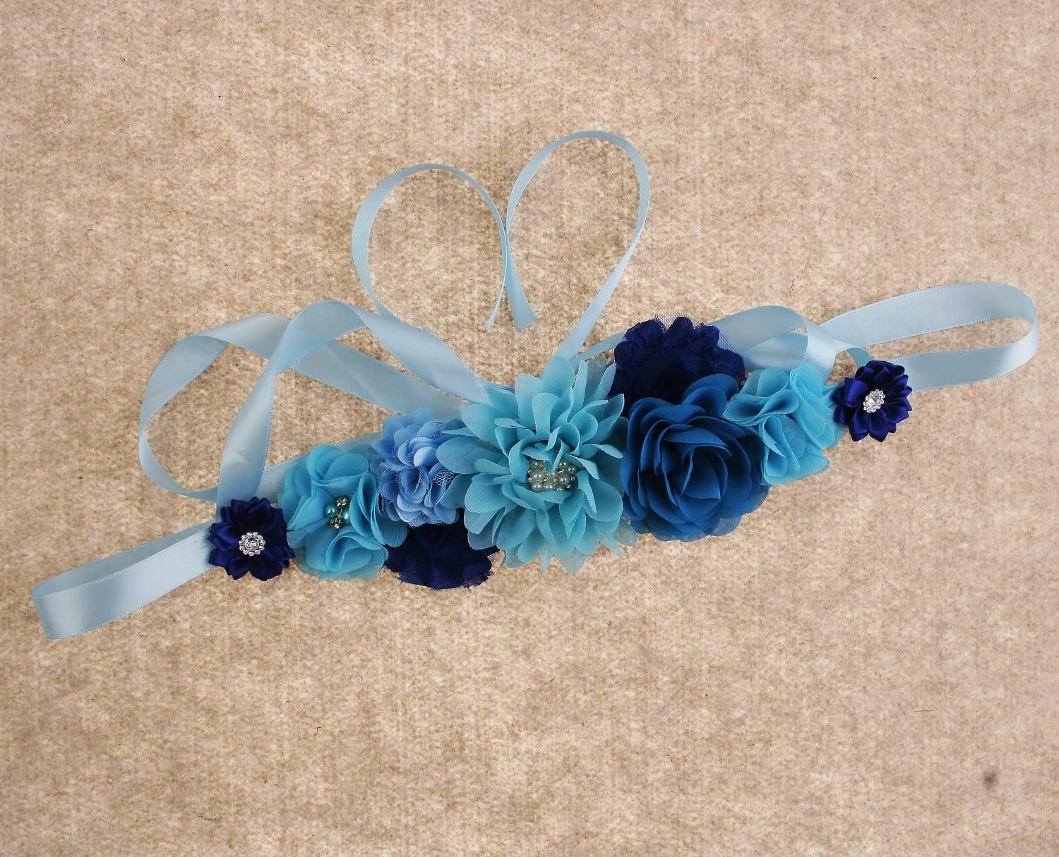 Nishine Blue Maternity Flower Sash Belt Pregnancy Belt for Mom to Be Baby Shower Girls Bridesmaid Sash Belt image number 5