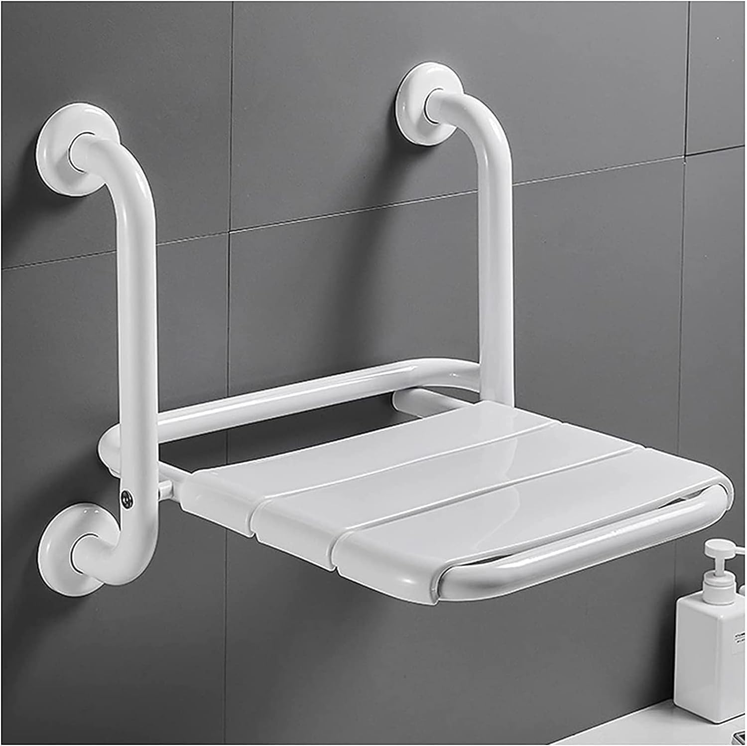 Xoxomeg Folding Shower Seat Wall Mounted, Stainless Steel Folding Shower Stool Non-Slip Wall Mounted Chair for Aid Old Man Shower in Bathroom Folding Shower Non-Slip Chair with Armrest image number 1