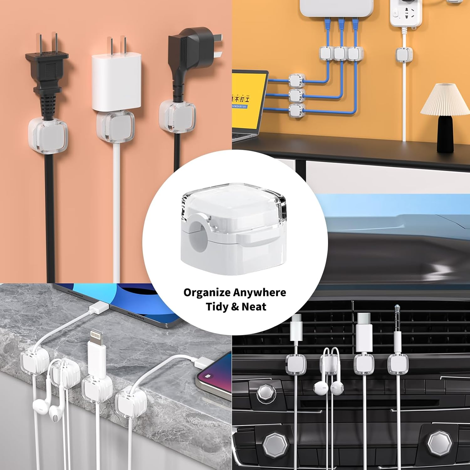 ONBPIY 6 Pack Magnetic Cable Clips Adhesive Cord Holder Wire Desk Organizer Keeper for USB Charger Cable Home & Office Wall Kitchen Car Desktop Nightstand White image number 3