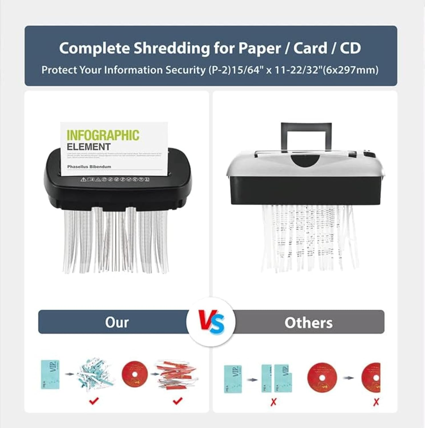 Paper Shredder, CD & Credit Card Strip Cut Paper Shredder for Home Office Use, P-2 Security Level, Shredder Machine with Overheat and Overload Protection image number 1