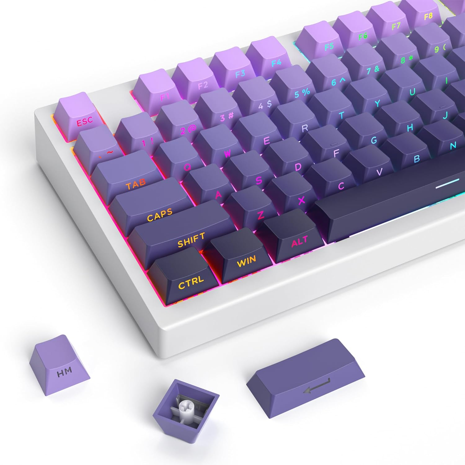 Guffercty Kred 140- Keys Side Printed Keycap PBT Gradient Keycaps 75 Percent, Cherry Profile Minimalist Style Custom Shine through Keyboard Keycap for Mechanical Keyboards(Grey Side Print)