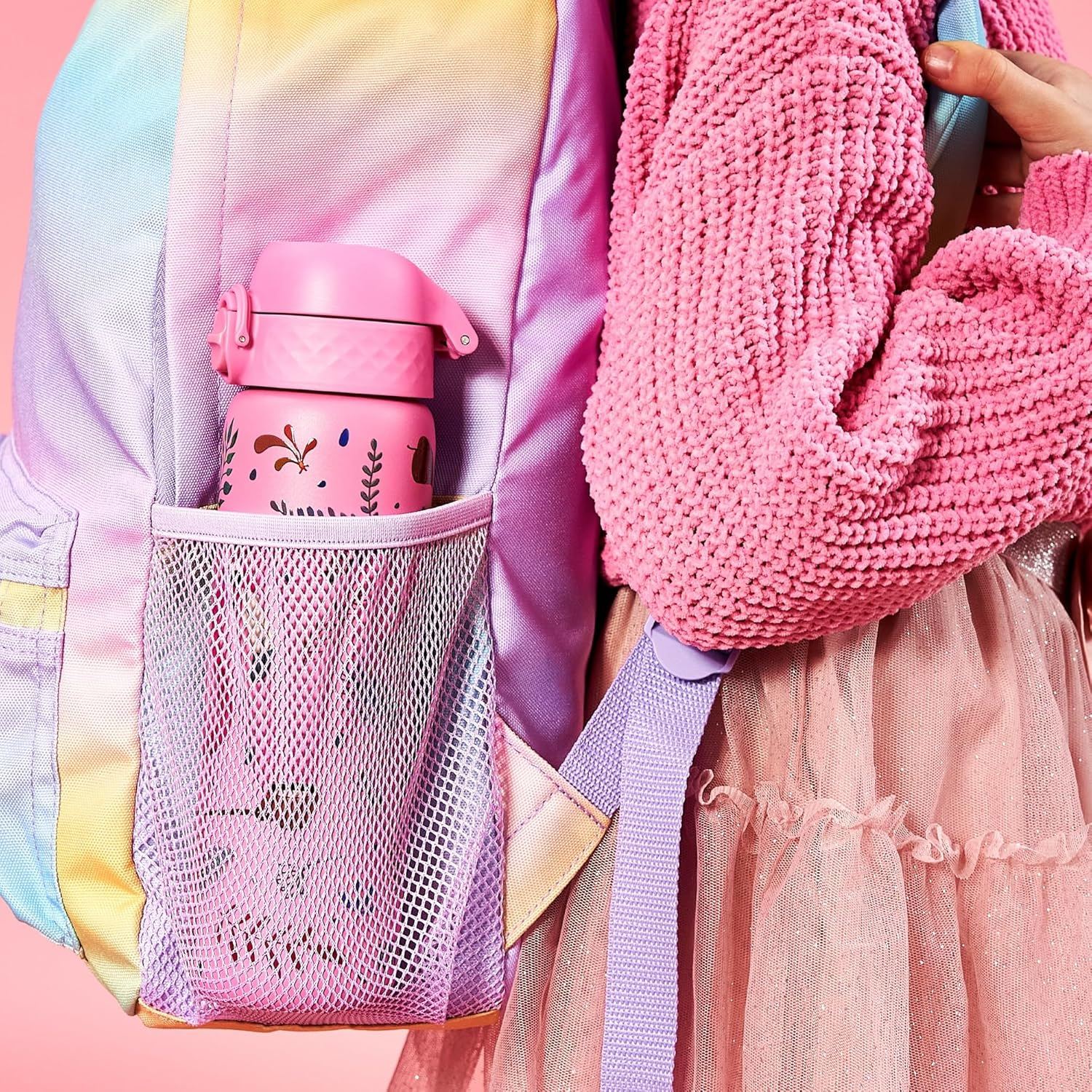 Ion8 Steel Water Bottle, 600 Ml/20 Oz, Leak Proof, Easy to Open, Secure Lock, Dishwasher Safe, Flip Cover, Fits Cup Holders, Carry Handle, Durable, Metal Water Bottle, Raised Print, Flamingo Design image number 6