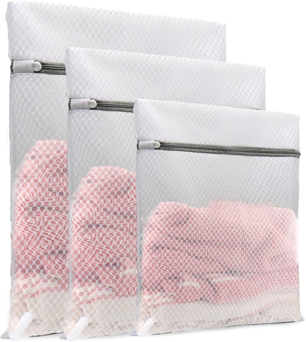H HOME-MART 3Pcs Honeycomb Mesh Laundry Bags,3 Size Delicates Laundry Bag for Washing Machine,Lingerie Bags Travel Storage Organize Bag for Laundry,Travel image number 2