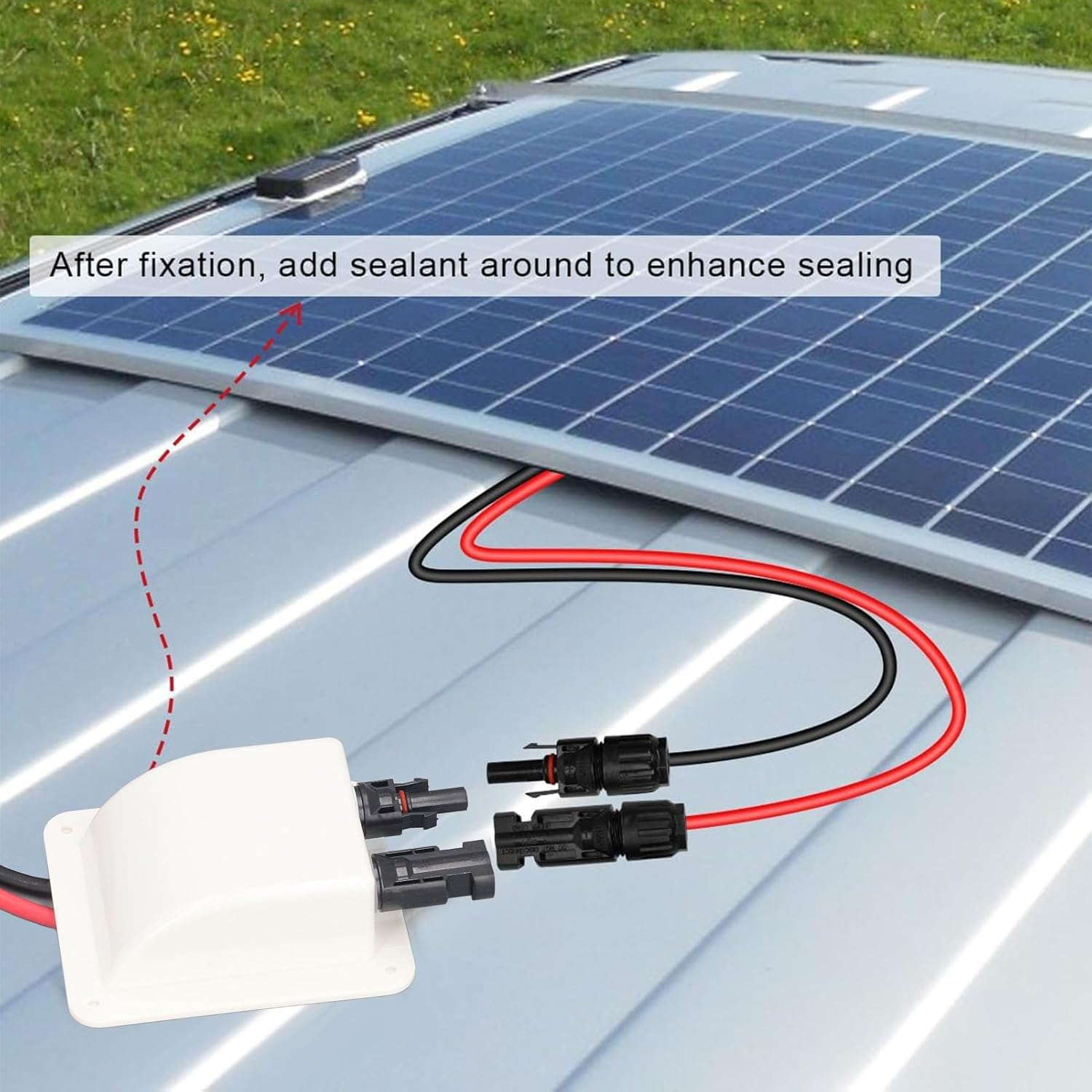 Solar Cable Entry Gland with 2M 10AWG Solar Extension Cable,Through Rv Roof Solar Entry Housing for Waterproof Solar Junction Box on Rv,Boat,Van image number 5