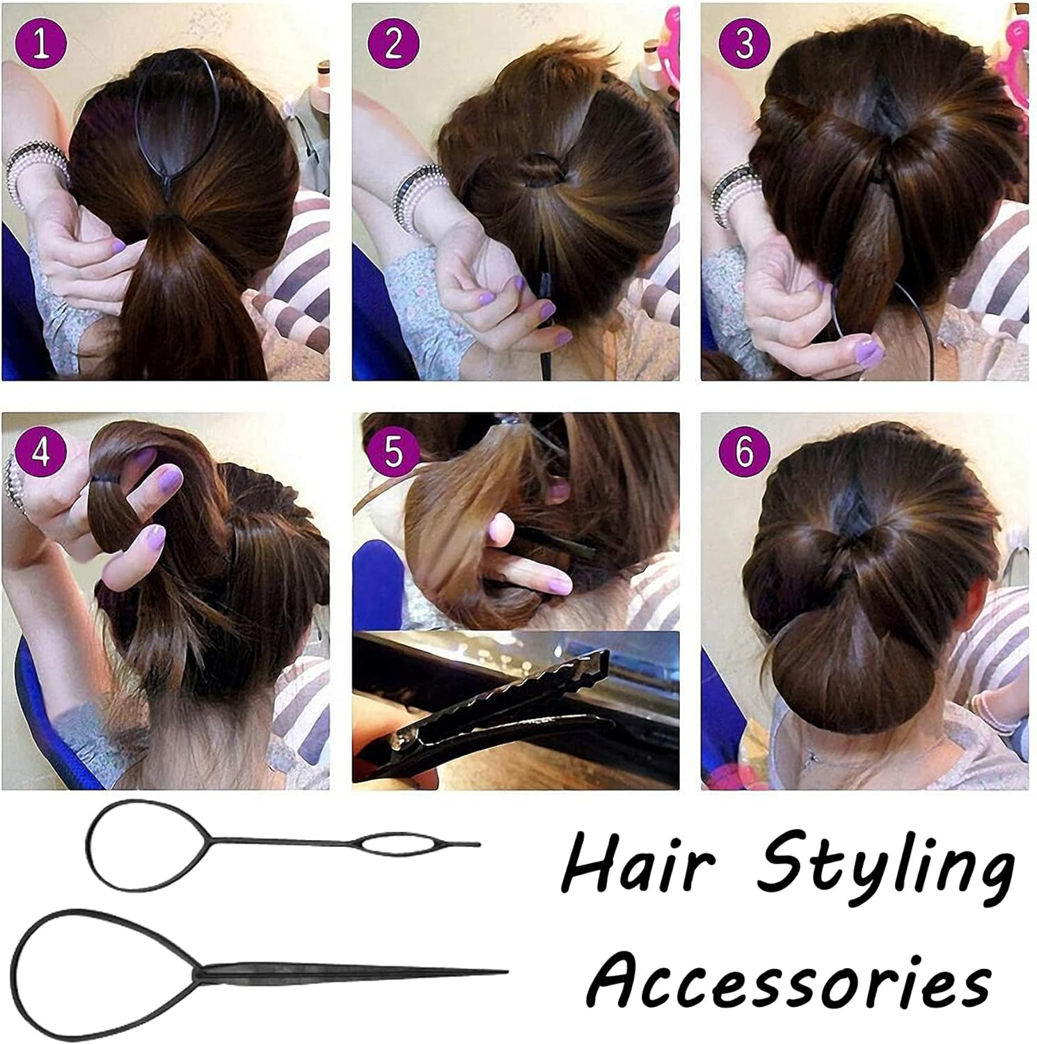 6 Pieces Hair Styling, Topsy Tail for Hair, Hair Braiding Tool, Hair Styling Accessories, Hair Styler, Hair Styling Accessory Set, Bun Maker image number 4