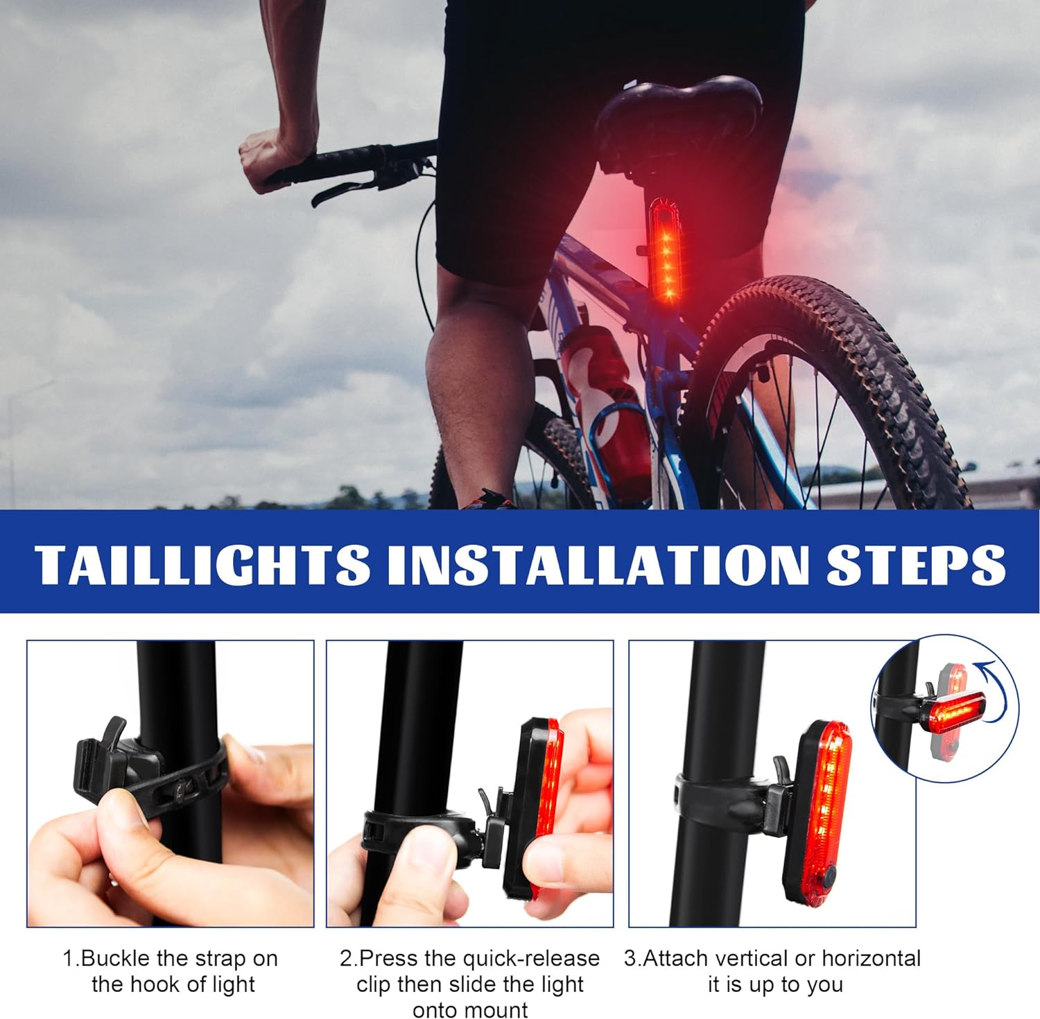 Hakea Volcano Super Bright LED Rear Bike Light - USB Rechargeable Bicycle Light - Mount Cycle Light- Red Taillight - Waterproof- High Lumens Cycling Light- 4 Modes Selection - up to 12 Hours Battery image number 2