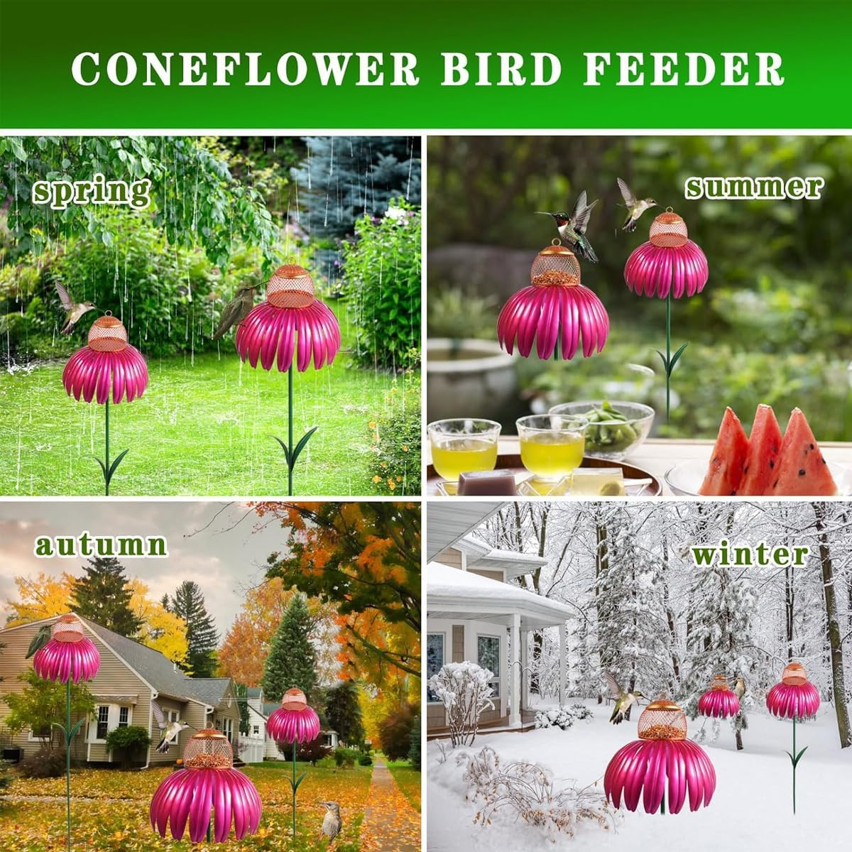 AIMALL Metal Coneflower Bird Feeder for Garden Decoration Hummingbirds Feeder Four-Season Use 28 Inch image number 4