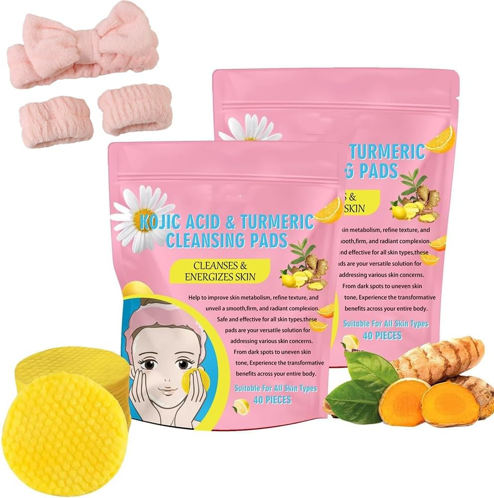 Turmeric Kojic Acid Pads, Kojic Acid and Turmeric Cleansing Pads, Kojic Acid and Turmeric Pads, Phor Essentials Kojic Acid Turmeric Pads, Turmeric Cleansing Pads Exfoliating Pads for All Skin Types (40Pc)