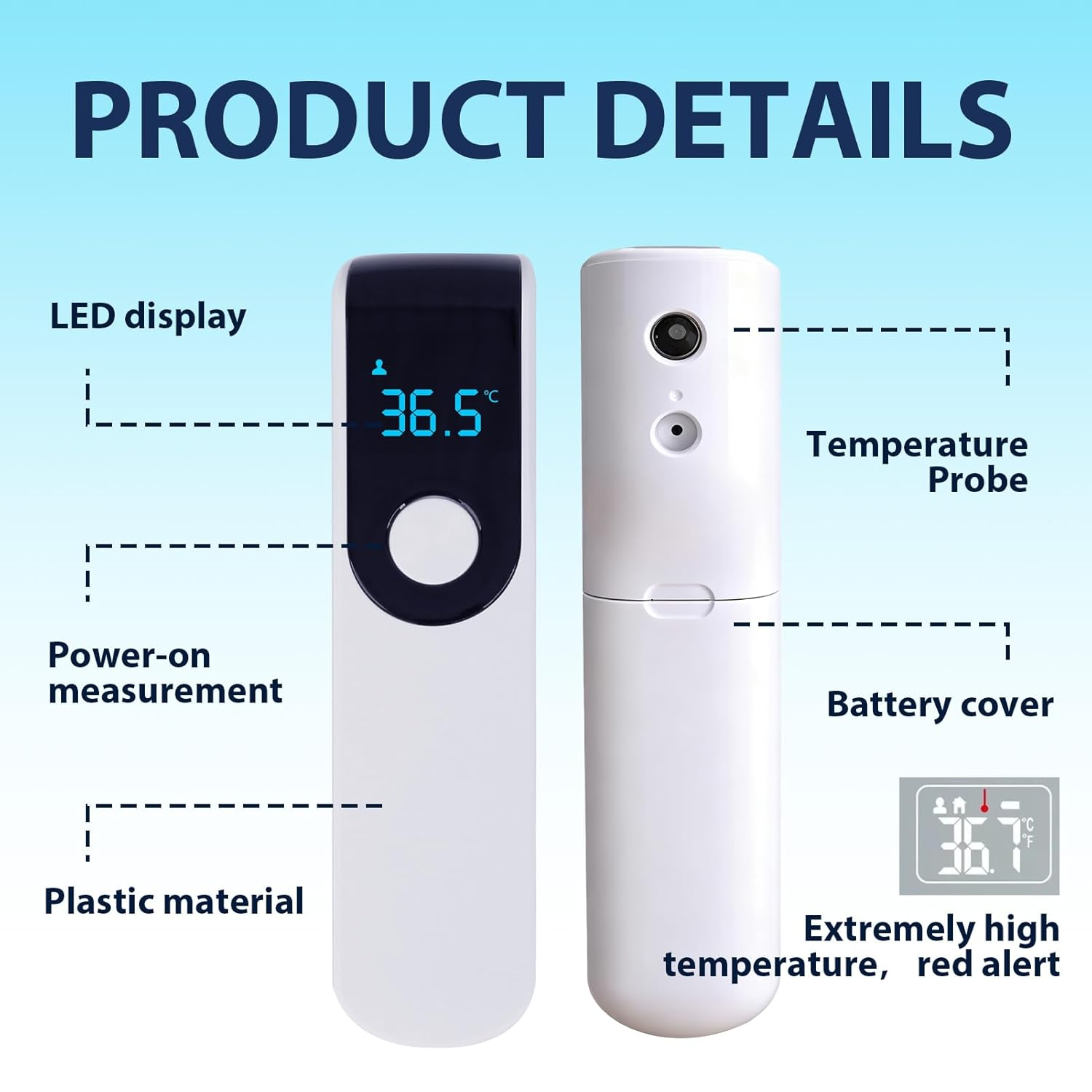 Mini Digital Forehead Thermometer, Non-Contact Infrared Thermometer for Babies Kids & Adults, Fast Accurate Reading with Fever Alarm & LED Display for Body and Object Temperature (White) image number 5