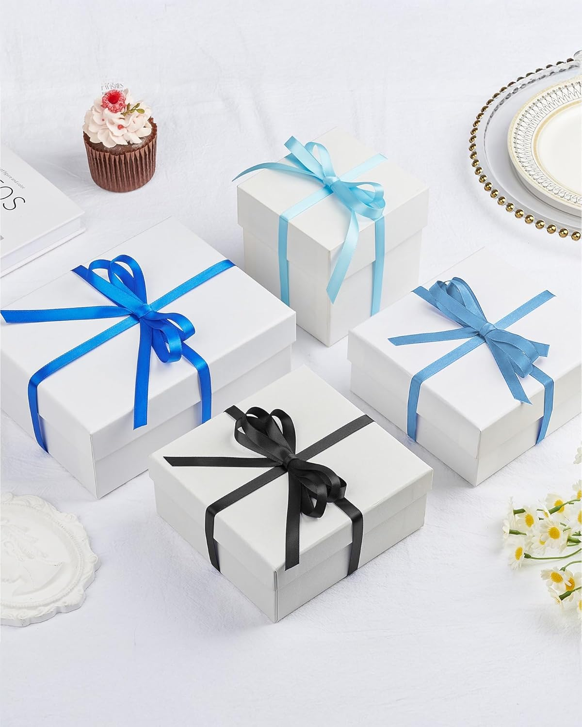 LIWEGHT Satin Ribbon Set 4 Rolls &ndash; 1Cm X 22M Each, Total 88M (3/8" X 24Yds, 96Yds) &ndash;Light Blue/Royal Blue/Electric Blue/Black Double Faced Ribbons for Crafts, Gift Wrapping, Hair, Party Decorations image number 4