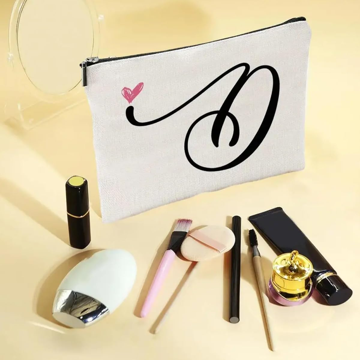 LAKYMIE A-Z Personalised Cosmetic Bag, Small Make-Up Bag, Toiletry Bag, Birthday Gifts for Women, Mothers, Best Friends and Bridesmaids (Letter D) image number 2