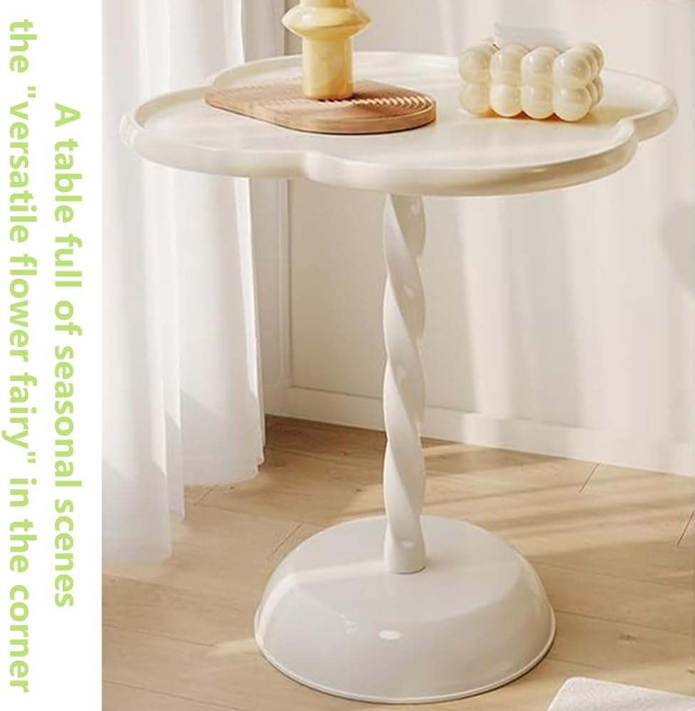 Upgraded Spiral Column Small round Table, Creative Small Tea Stage, Warm White Flower Side Desk, Durable and Stylish Bedside Station, for Living Room/Bedroom image number 3