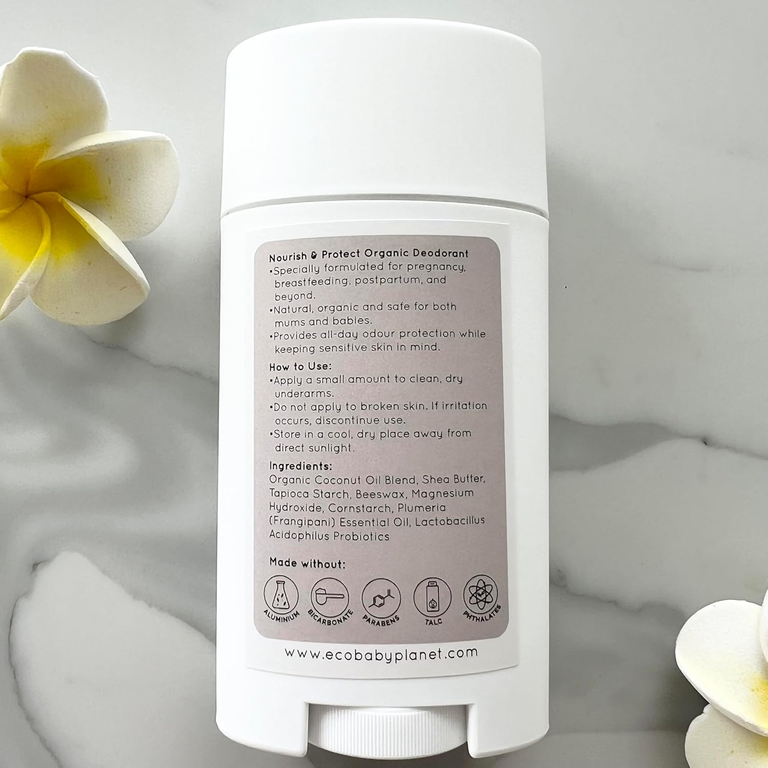 Eco Baby Planet Organic Natural Deodorant - Safe during Pregnancy, Breastfeeding and Beyond- Aluminium and Bicarbonate Free - Frangipani Scent image number 1