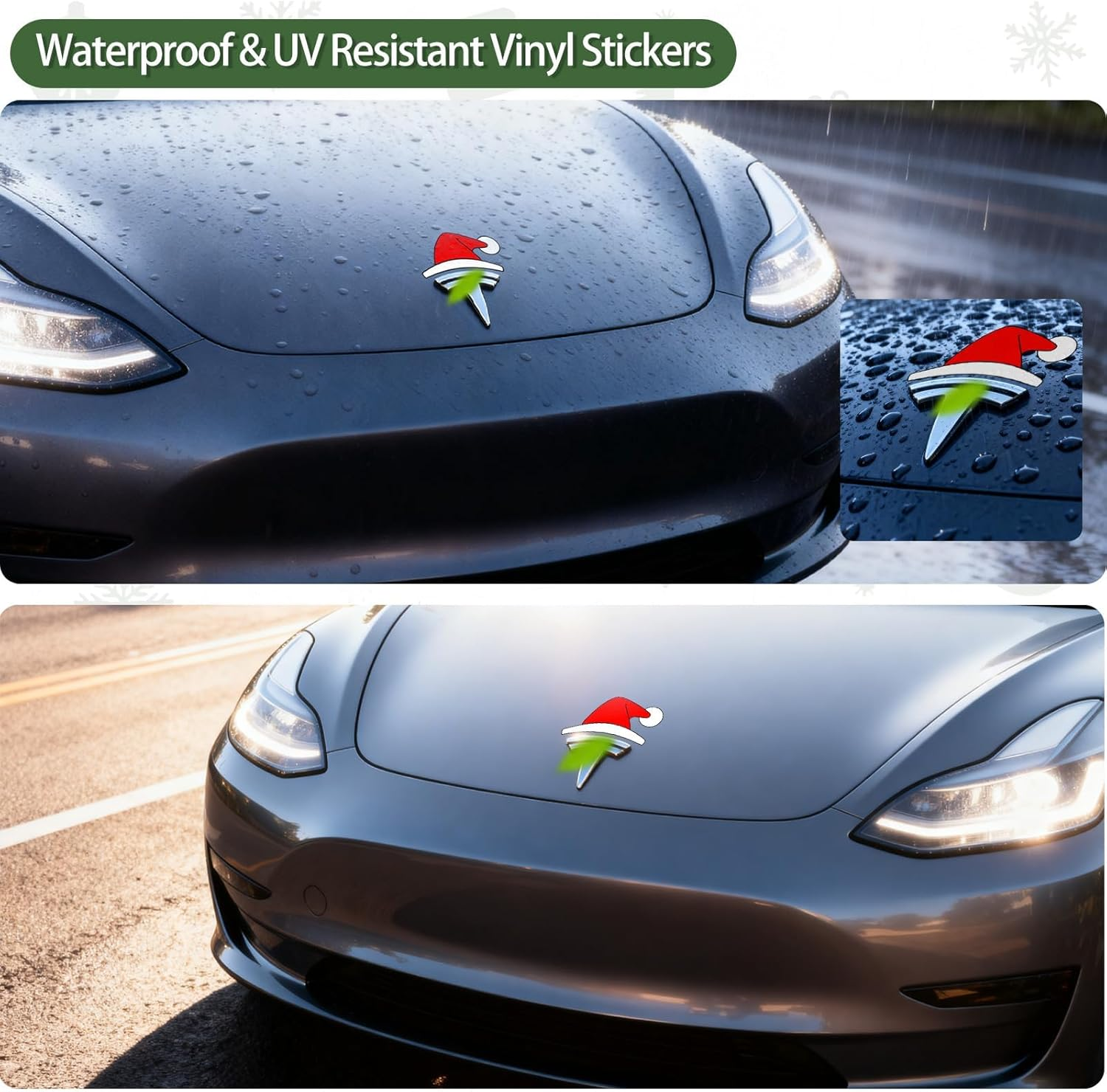 7PCS Waterproof Santa Hat Christmas Stickers for Tesla, Vinyl Car Decals for Toyota, Honda, Ford, BMW & More, Automotive Decals for Water Bottles, Wall, Laptop, Window, Christmas Decoration & Gift
