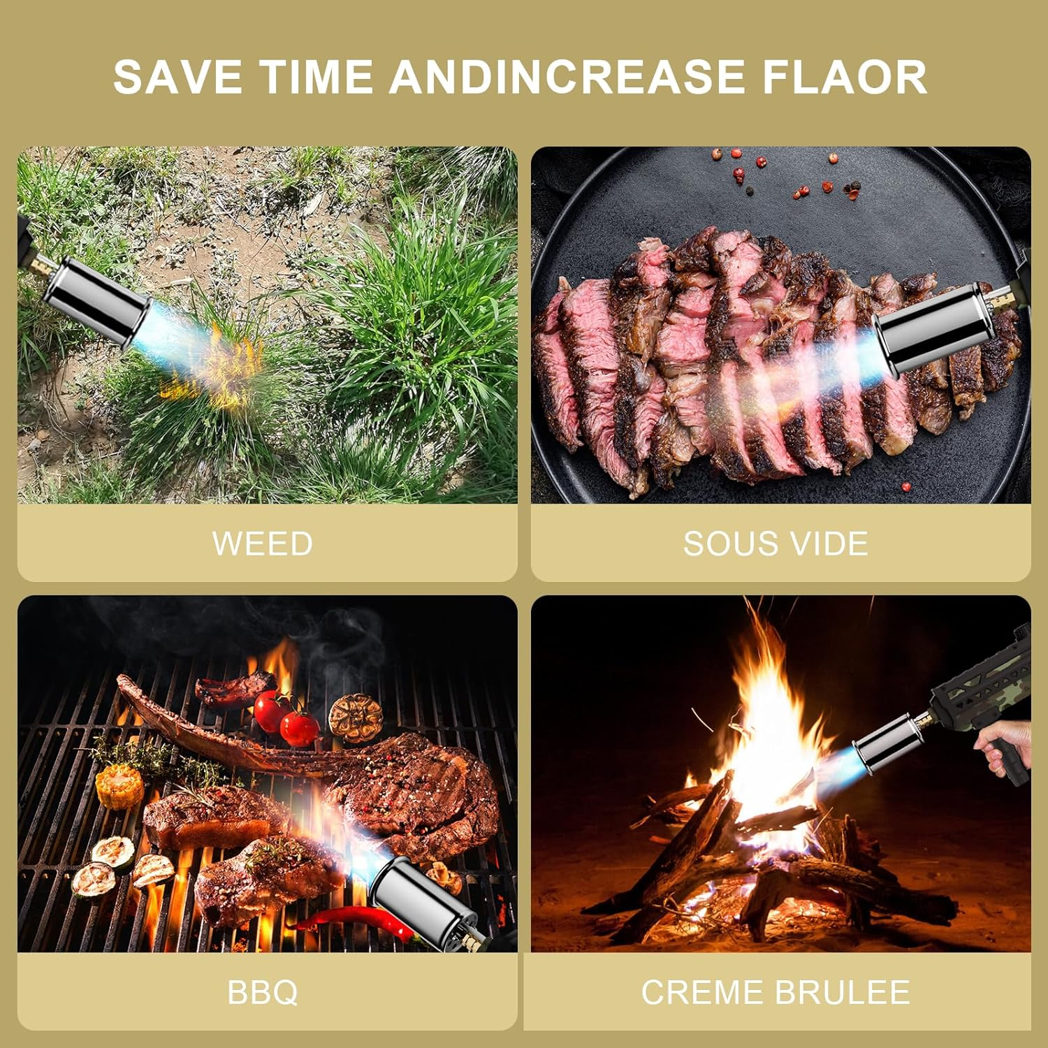 Sondiko Powerful Cooking Propane Torch Head, Culinary Torch Campfire Starter, Adjustable Weed Torch Burner for Searing Steak, BBQ, Welding (Propane Tank Not Included) image number 3