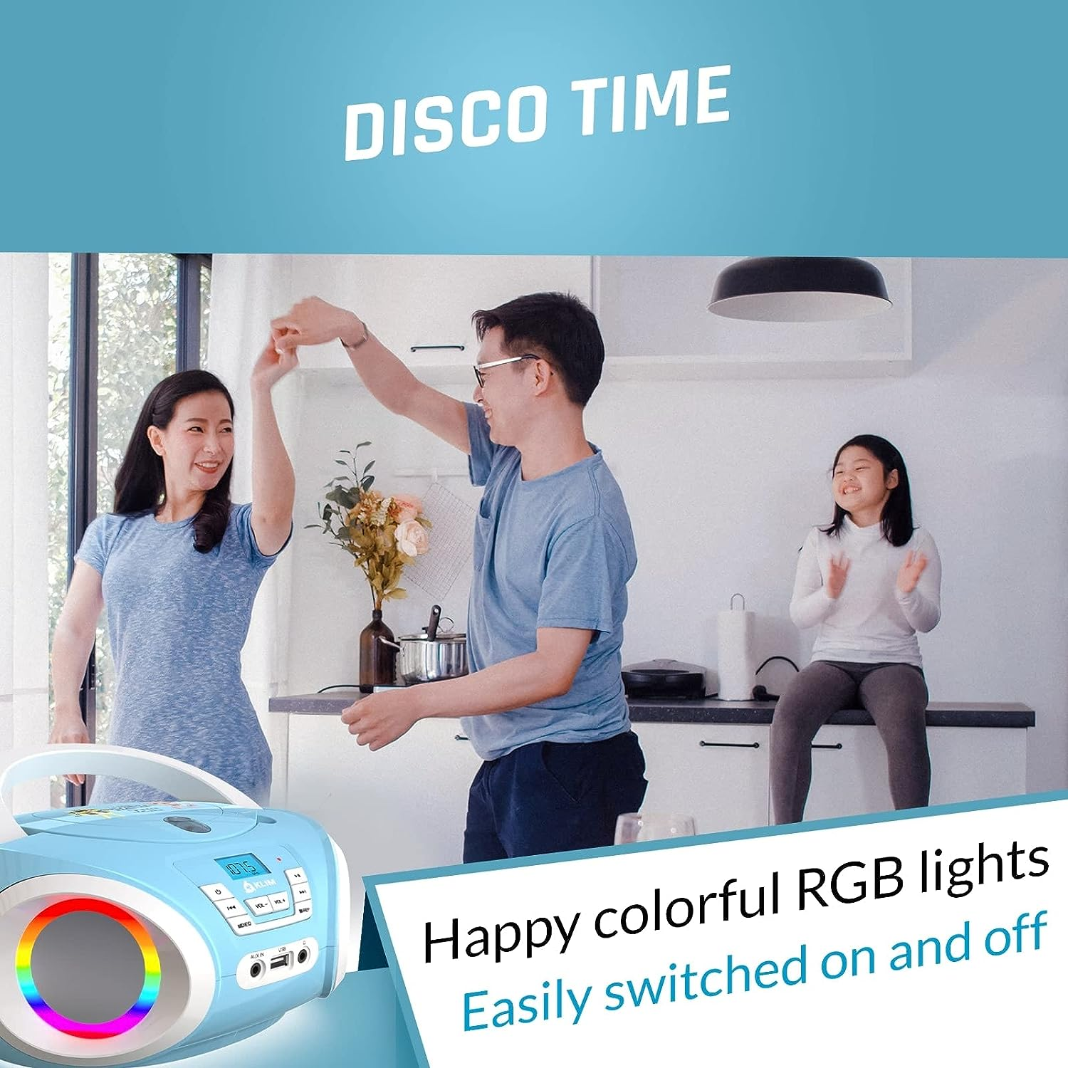 KLIM Candy Kids Portable CD Player for Kids - FM Radio - Batteries Included - CD Boombox for Kids - Cute Pink Radio CD Player with Speakers for Kids and Toddlers - Blue image number 3