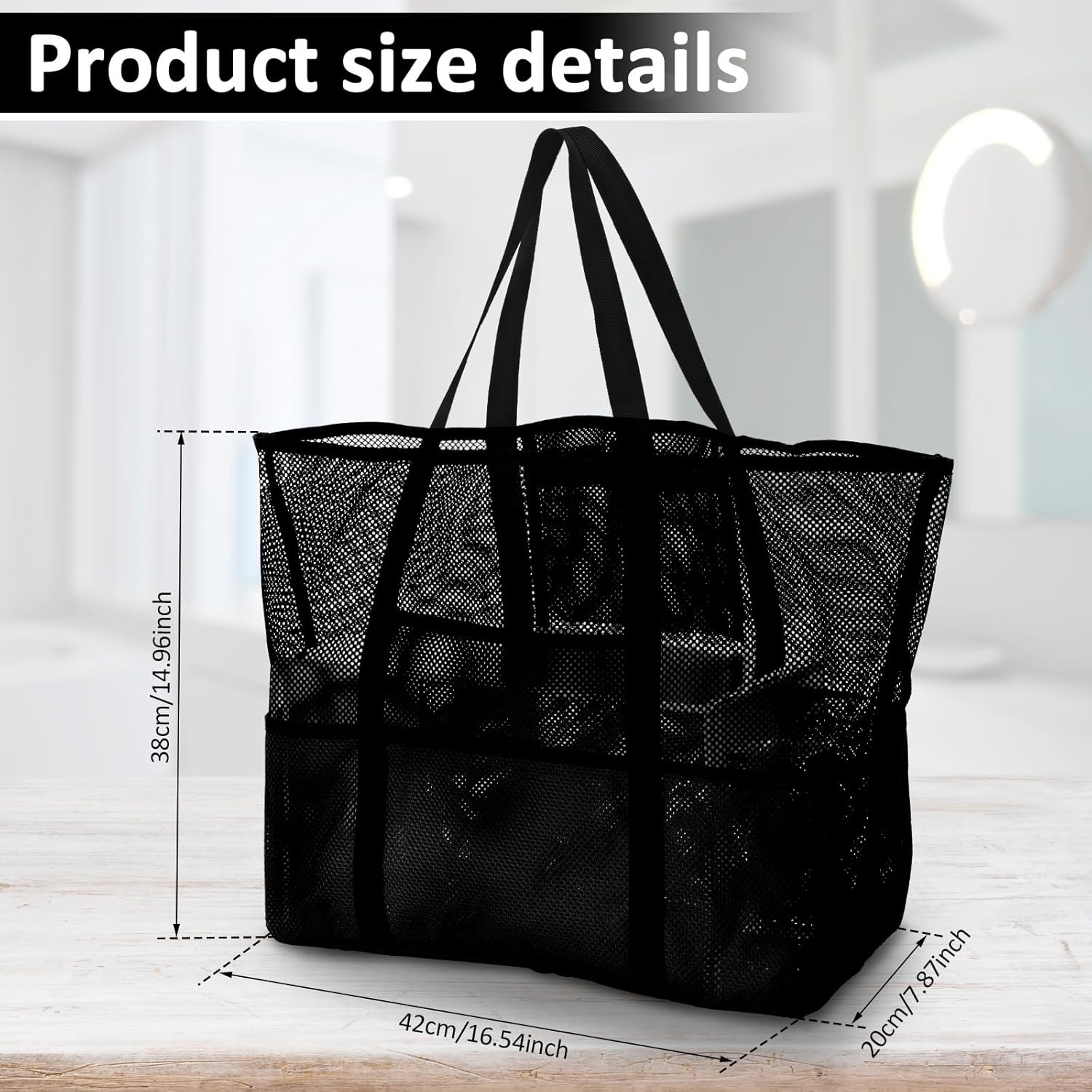 ZFLYCANP Portable Mesh Shower Bag Caddy with 8 Pockets and Handles, Toiletry Bath Organizer, Toiletry Bath Organizer for Bathroom Gym Travel Camp Beach (Black) image number 5