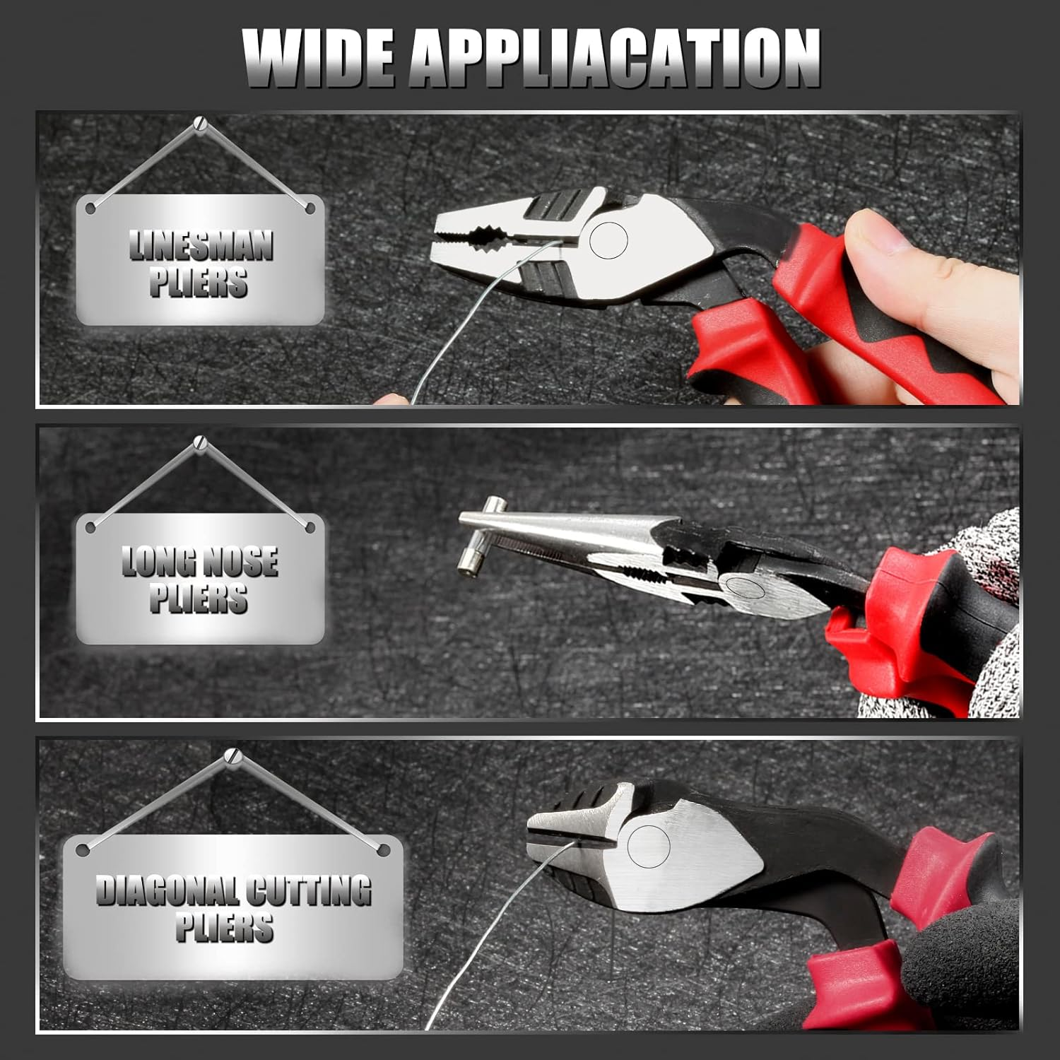 LEONTOOL High Leverage Pliers Set - Angled Head 8 Inch Needle Nose & 7 Inch Diagonal Cutting & Combination Pliers - Professional Hand Tool Saving 35 Percent Labour image number 5