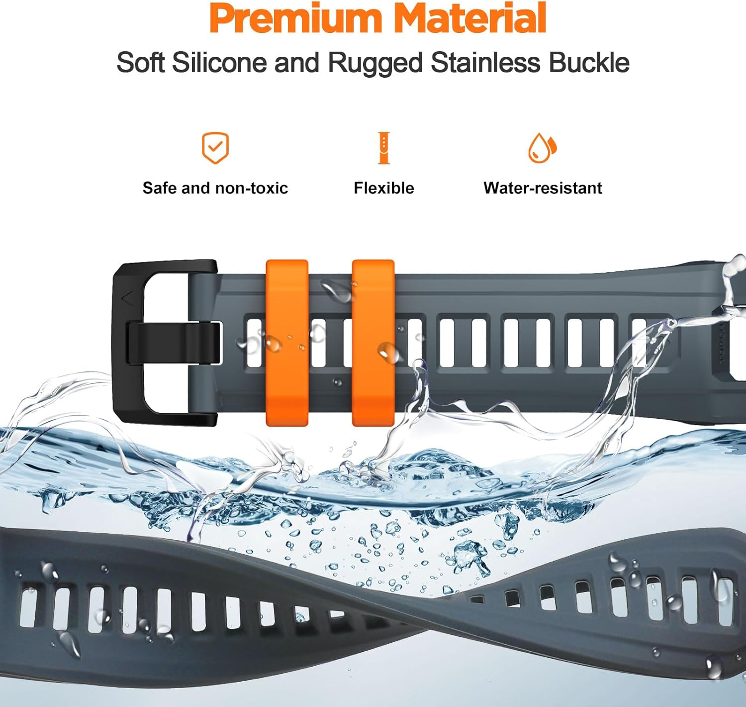 ZZMY Compatible with Garmin Instinct 3 45 Mm Watch Strap Silicone Sport Replacement Strap for Instinct3 Solar 45 Mm Wristband/Instinct 3 Amoled 45 Mm Band with Stainless Steel Buckle - Black image number 3