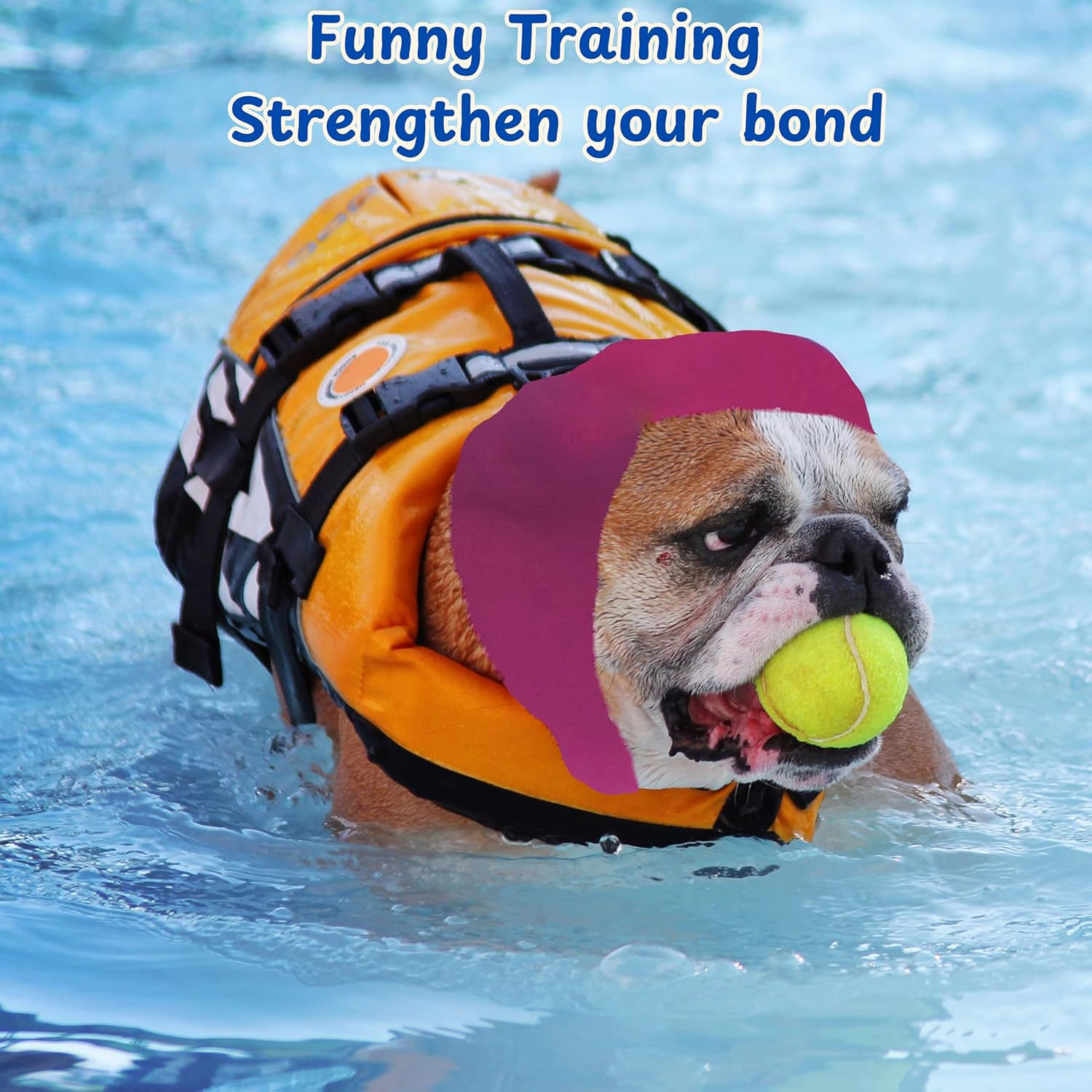 2Pcs Dog Ear Covers for Swimming and Bathing - Waterproof Protection, Adjustable Shower Caps, Swim Cap with Ear Wrap (Pink, Red, L) image number 3