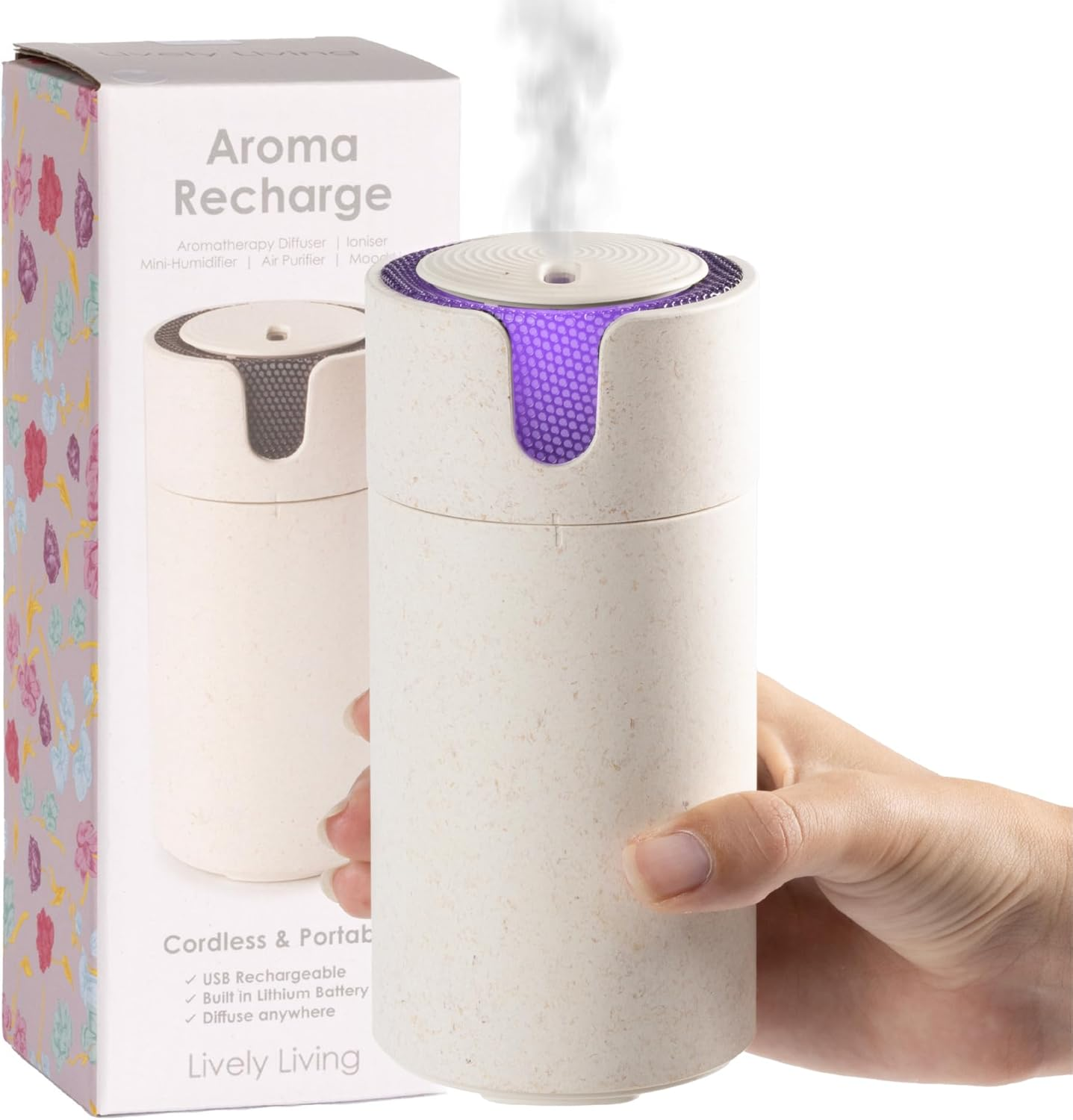 Aroma Recharge Cordless Diffuser - Portable Aromatherapy Diffuser with 70 Ml Water Capacity, 3 Hour USB Charge | Relaxation Anywhere, Improves Sleep, Mood and Focus - Ultrasonic 5-In-1 Technology