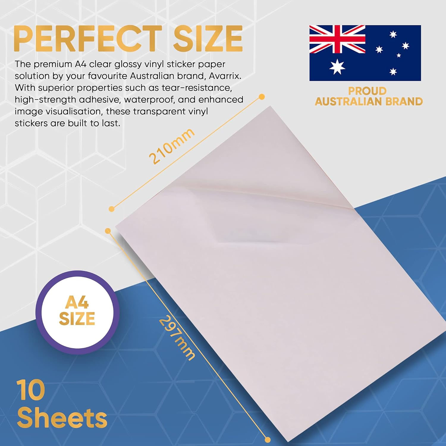 Avarrix Australia Printable Vinyl Sticker Paper for Inkjet & Laser Printer, Frosted Clear Glossy, 10 Sheets, A4 Size, Glossy Transparent Self Adhesive Sheets, Waterproof A4 Sticker Paper for Printer image number 5