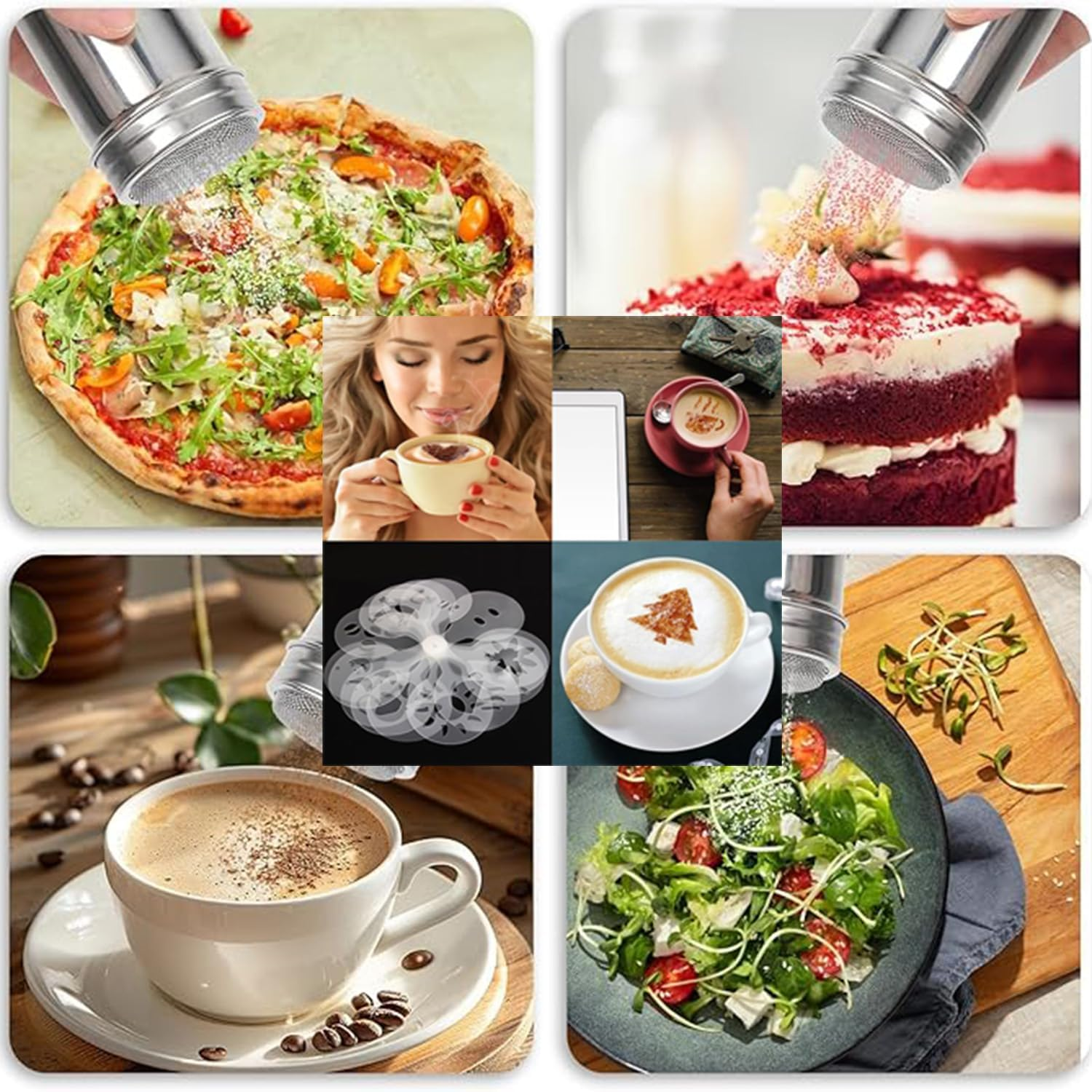 1 Powdered Sugar Shaker with Lid, Stainless Steel Fine Mesh Shaker, Powder Jar Salt Coffee Cocoa Powder, with Printing Mold Template image number 4