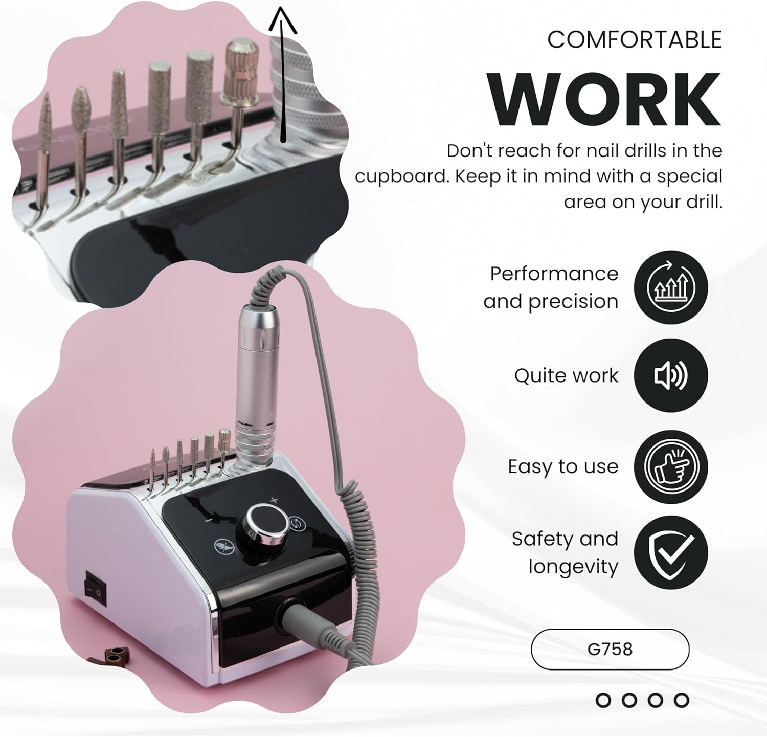 GASHIO&reg; Nail Cutter for Gel Nails, Nail Drill 50 W, Electric Nail File, Manicure Pedicure Set, Electric, Nail Cutter with Cable, Nail Cutter with Foot Pedal, Nail Machine for Nails, 35,000 Rpm