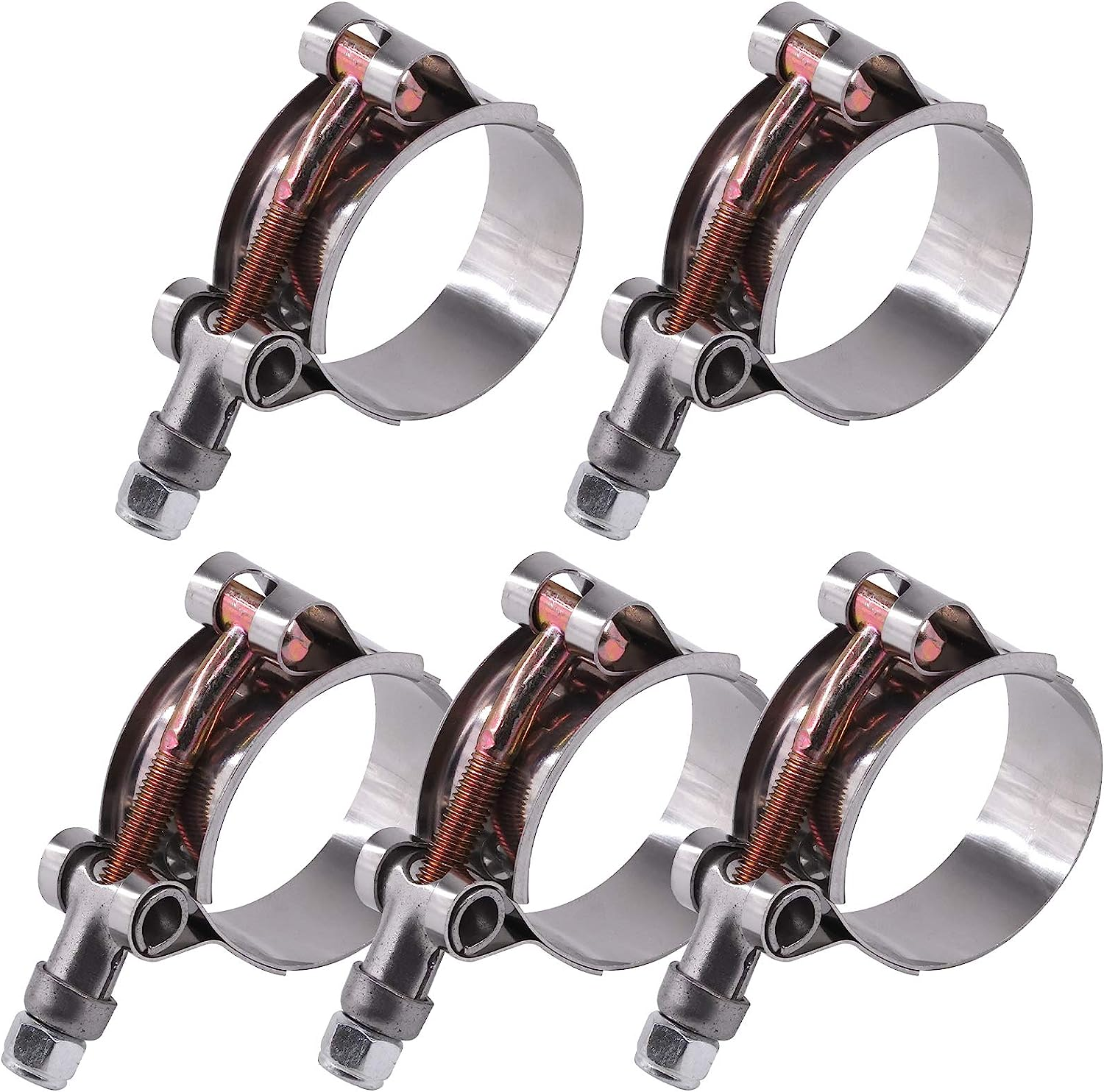 Glarks 5Pcs 38-43Mm Stainless Steel T-Bolt Hose Clamps Turbo Intake Soft Hose Intercooler Clamps image number 1