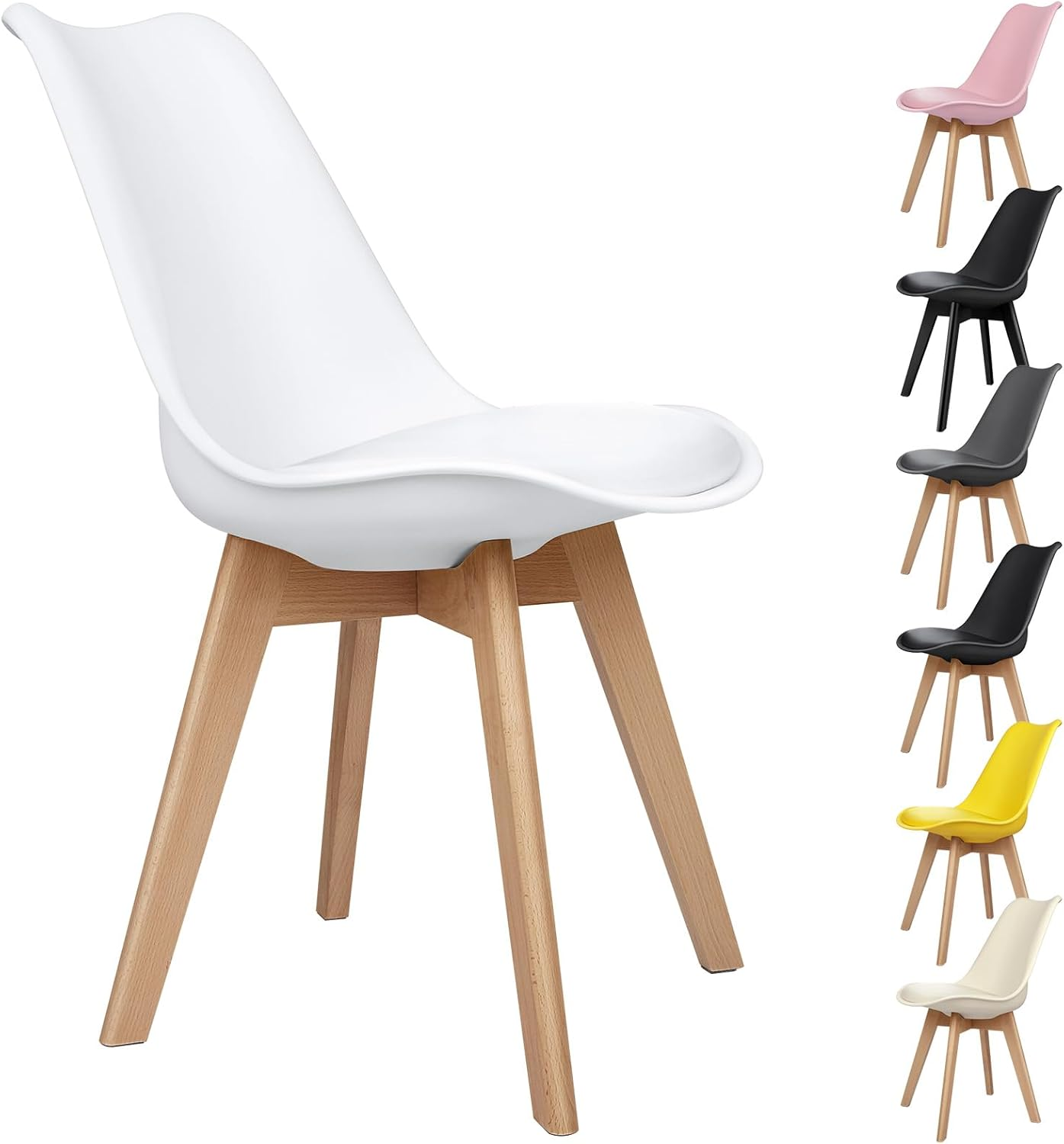 ALFORDSON PU Leather Dining Chair Set of 4 with Wood Legs, Kitchen Cafe Chair with Ergonomic Backrest & Anti-Slip Floor Protectors, Max 150Kg, Yellow - Grey image number 4