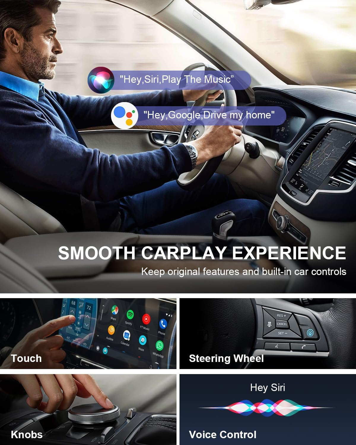 Wireless Carplay Adapter, 2 in 1 Carplay & Android Auto Adapter, Upgrade Wired Carplay to Wireless, Ultra Mini Car Play Dongle (Black) image number 2