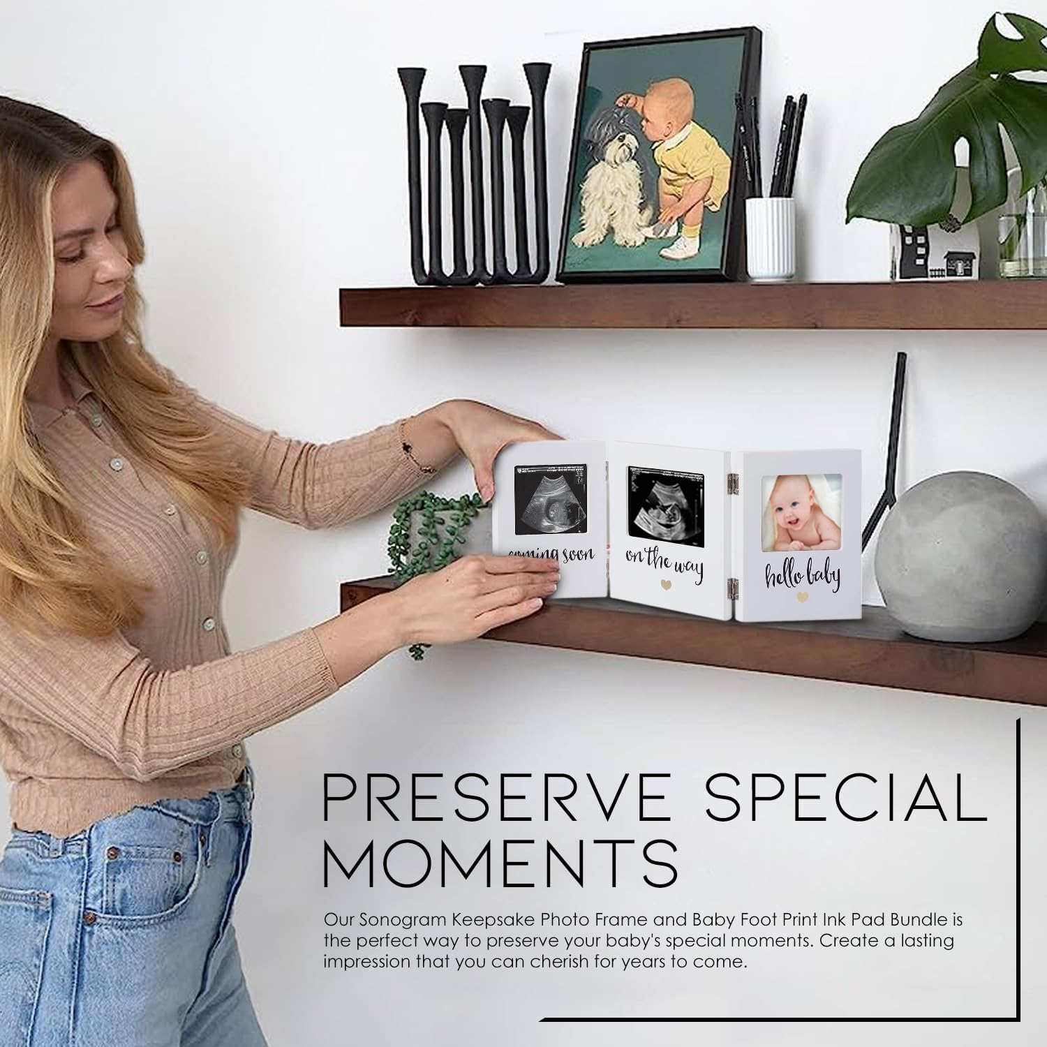 Sonogram Picture Frame &ndash; Gifts for Mums to Be - Baby Ultrasound Pregnancy Frame - Nursery Wall D&eacute;cor - Pregnant Mum Gifts, Ultrasound Photo Expecting Parents Unique Gifts Pregnant Women - Trio Frame with 2 Inkless Pads & 4 Imprint Paper Great Mothers Day Gift
