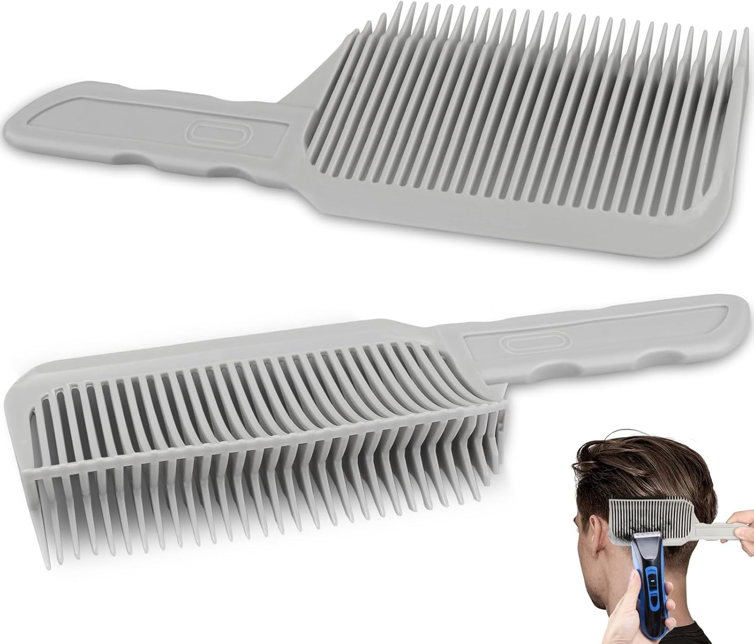 FOWSRHRG Fade Combs - 2PCS Barber Gradient Positioning Combs, Flat/Curved Push Edge for Blending Fades, Hair Cutting Guide Tools for Home & Salon Use