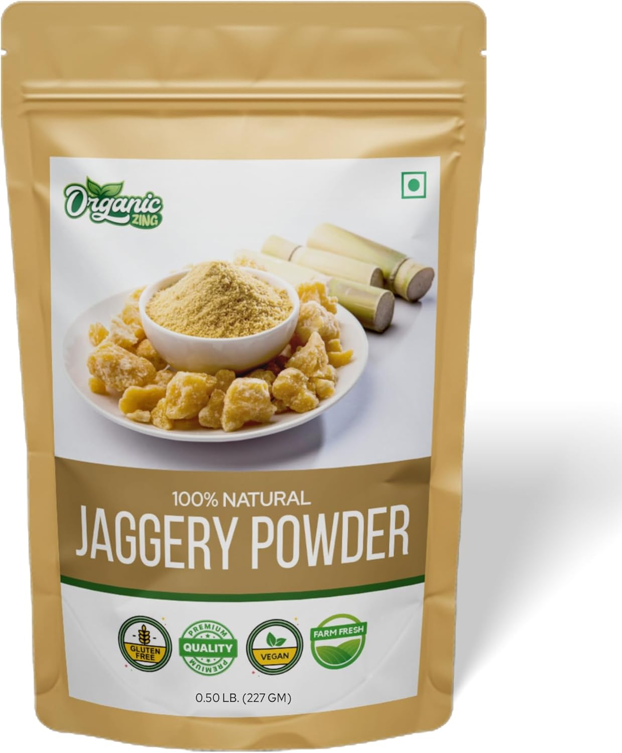 Organic Zing Jaggery Powder | 100% Unadultered Jaggery Powder | Natural and Jaggery Powder for Tea | Product of India - 227 Gm (16 Oz)