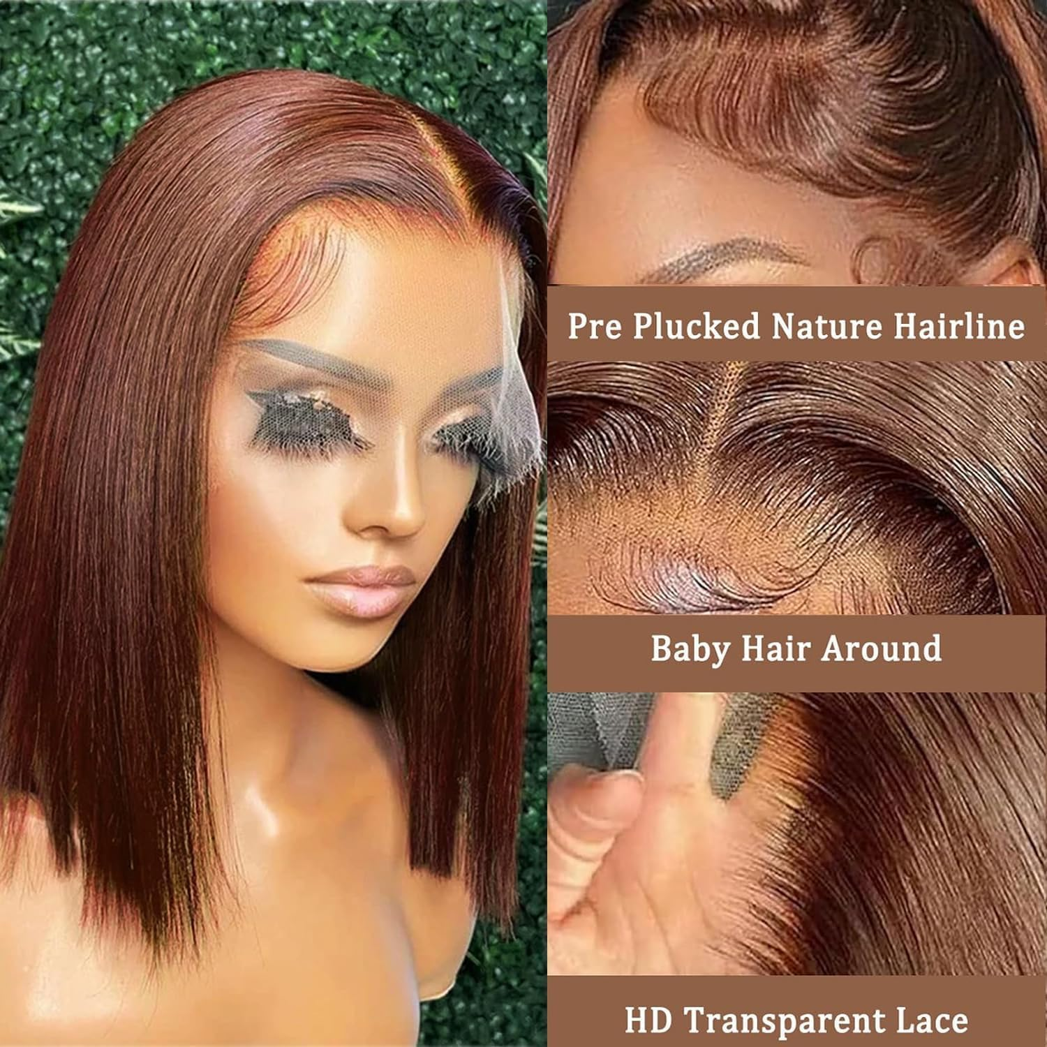 Chocolate Brown Women'S Natural Brazilian 13X4 Lace Front Wig Human Hair Straight Brazilian Virgin Natural Straight Bob Lace Front Wig 16 Inch