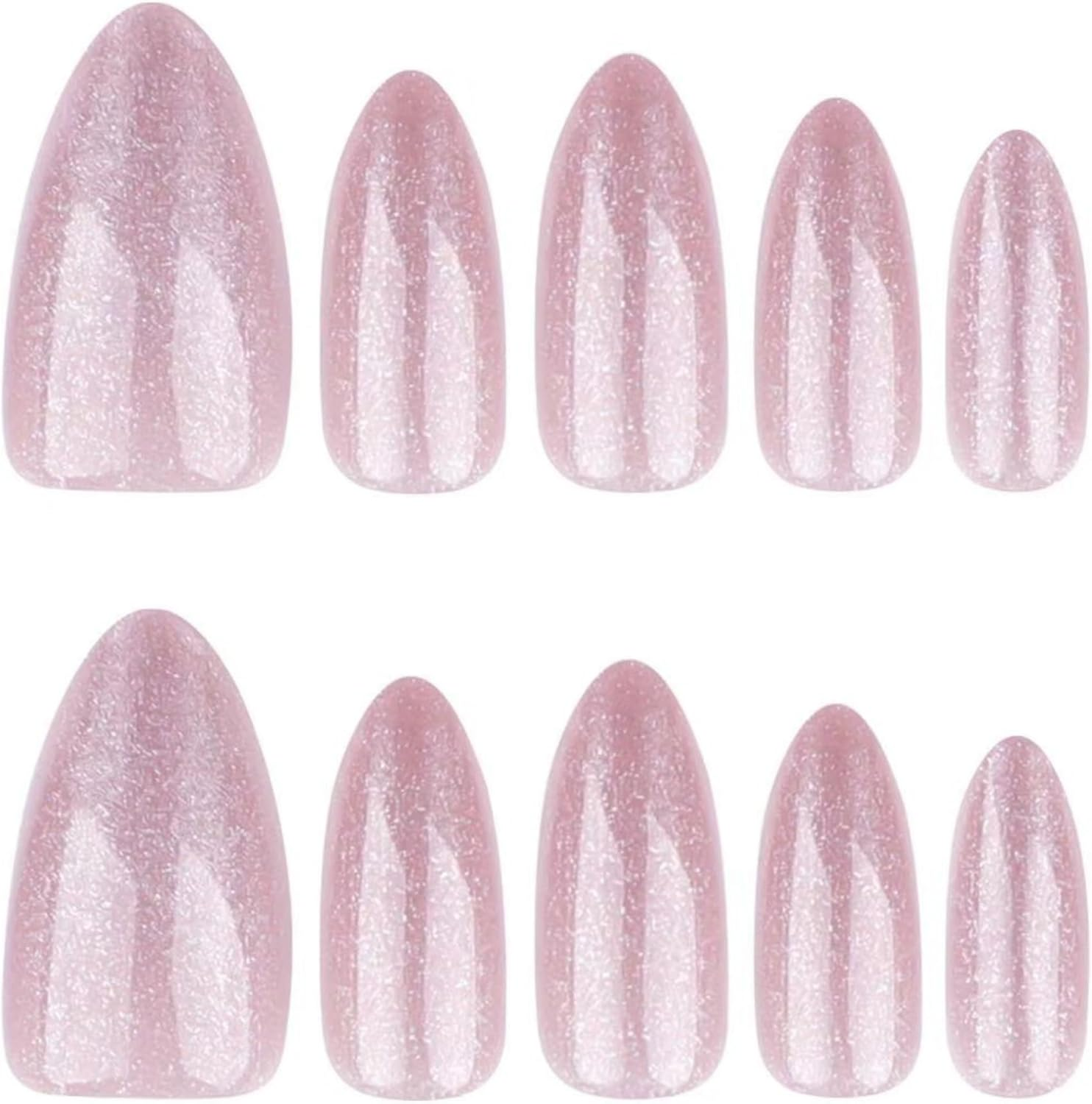 KAVI' S 24Pcs French Tip Stick on Nail Cat Eye Press on Nails Pink Nude Gradient Glitter Fake Nails Almond Acrylic False Nails Jerry Glue for Women Girls image number 1