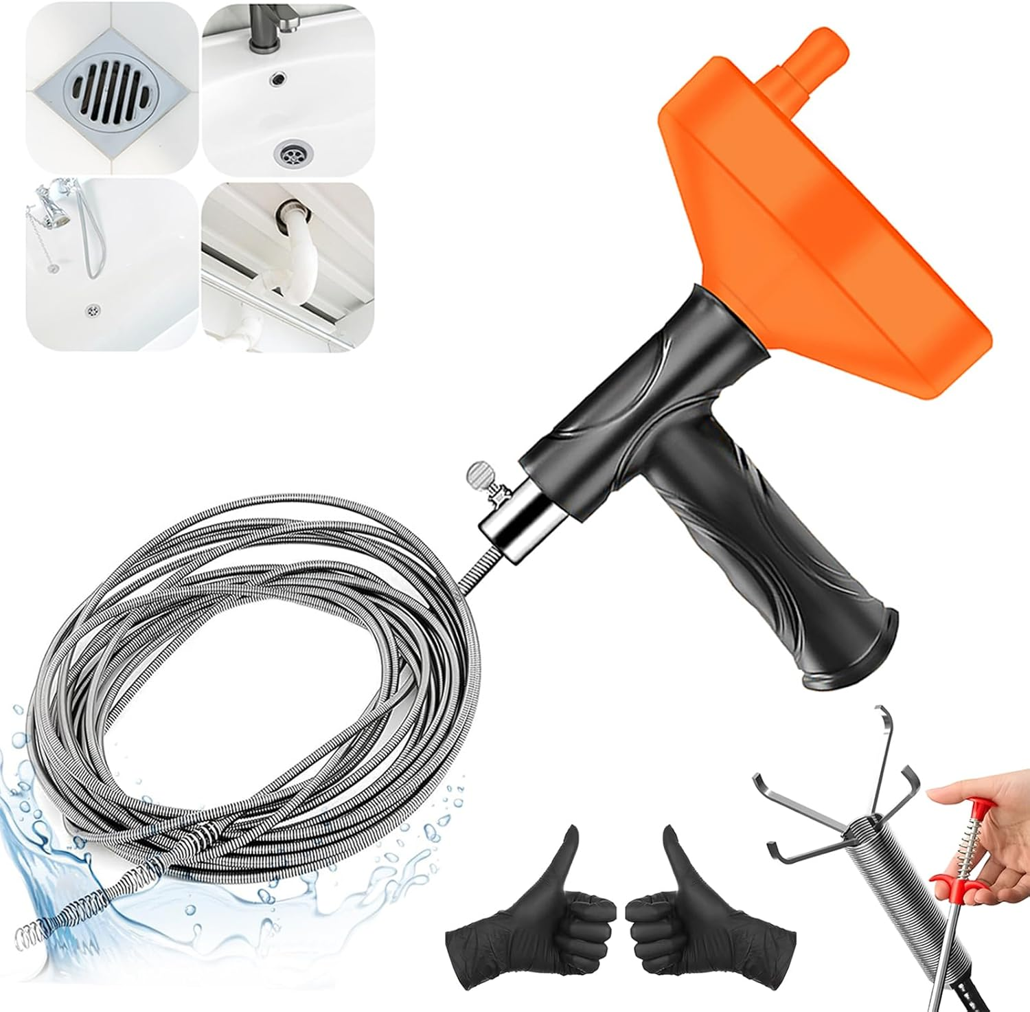 Pipe Cleaning Spiral 10 M Drain Snake Clog Remover Tool - Drain Cleaner Spiral for Sewerage, Kitchen, Bathroom, Shower, Toilet, Clogged Drains, Opener, Pipe Cleaner image number 5