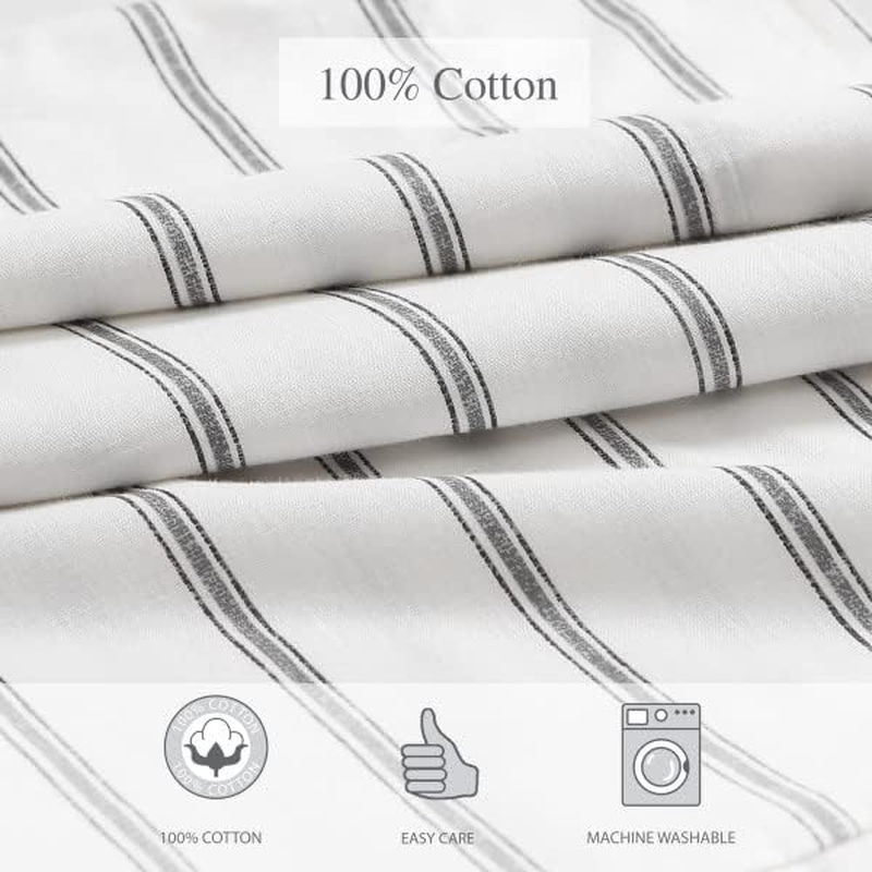 Stone Cottage - Queen Sheets, Cotton Percale Bedding Set, Crisp & Cool Home Decor (Trenton Stripe Grey, Queen) image number 3