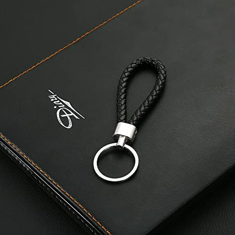 5 Colors Braided PU Leather Strap Keyring Keychain, Leather Keyring, Personalised Keychain, Car Key Chain Ring DIY Rope Keyring for Men or Women - Black image number 2